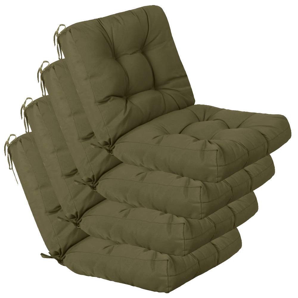 QILLOWAY Outdoor Chair Cushion for Patio Furniture, Waterproof Patio Cushions Set of 4 with Ties, Fade Resistant Replacement Pads for Outdoor Rocking Chairs,Tan,Grey