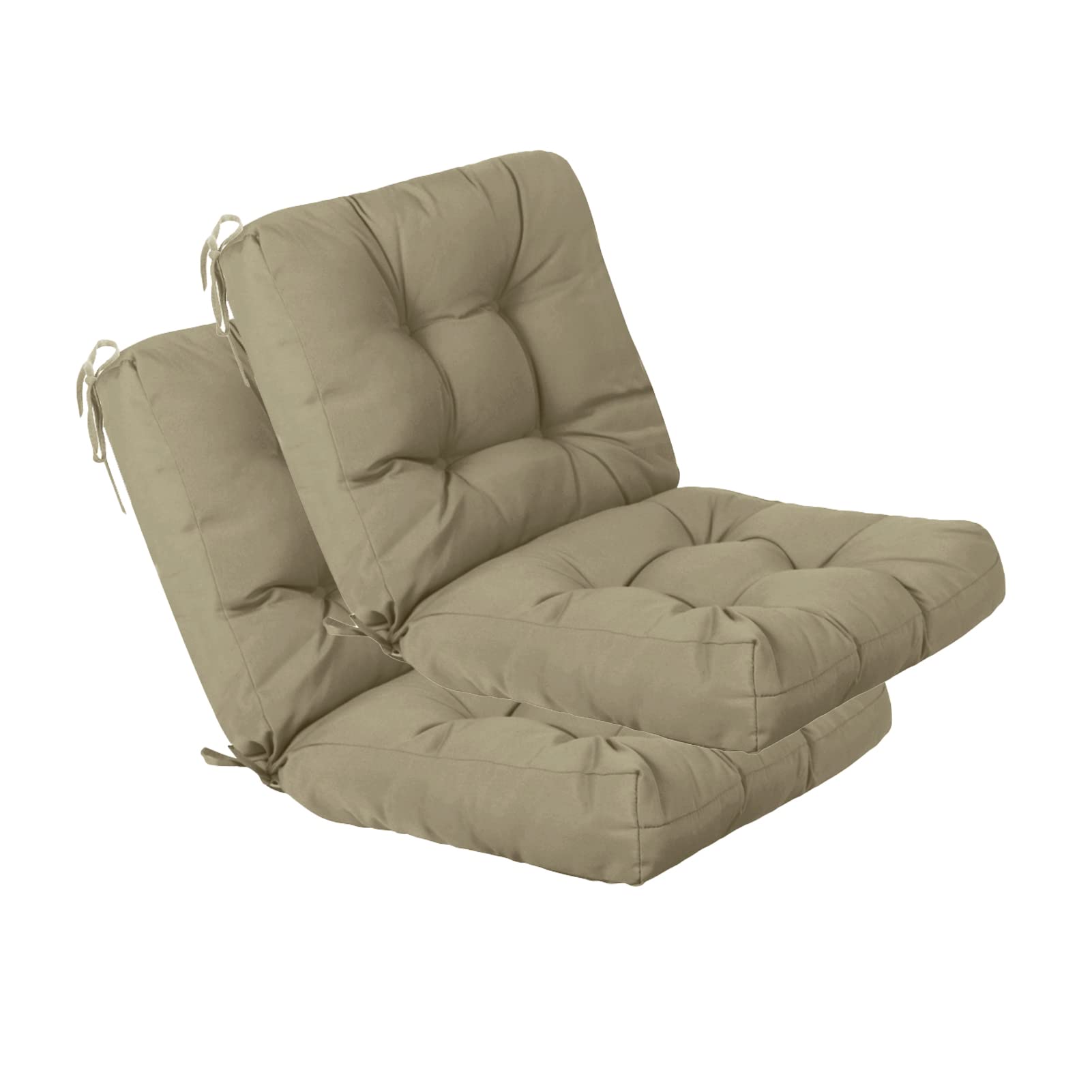 QILLOWAY Outdoor Chair Cushion for Patio Furniture, Waterproof Patio Cushions Set of 4 with Ties, Fade Resistant Replacement Pads for Outdoor Rocking Chairs,Tan,Grey