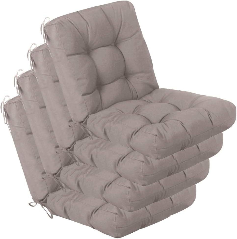 QILLOWAY Outdoor Chair Cushion for Patio Furniture, Waterproof Patio Cushions Set of 4 with Ties, Fade Resistant Replacement Pads for Outdoor Rocking Chairs,Tan,Grey