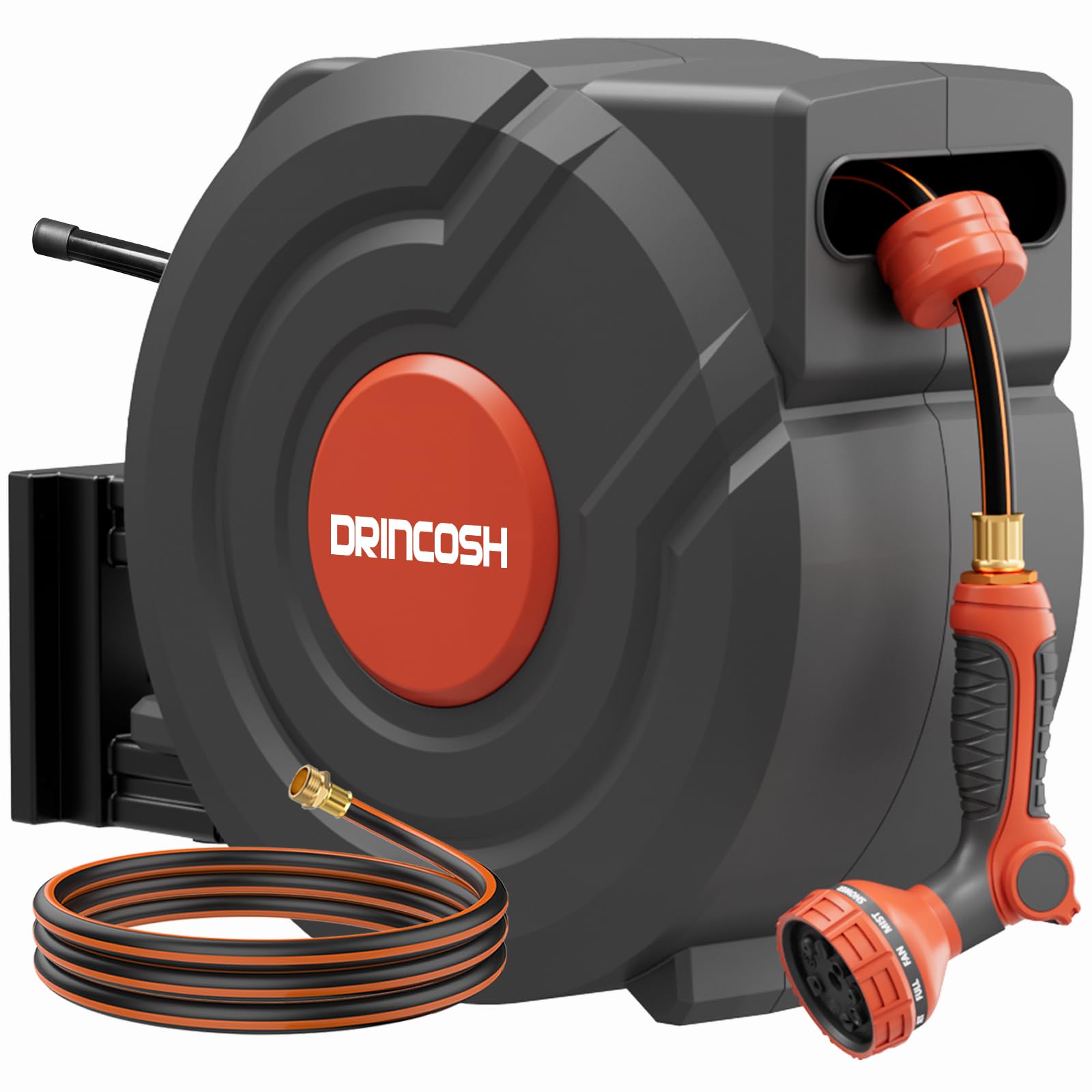 Retractable Garden Hose Reel 130 ft 1/2 inch Automatic Rewind with Any-Length Lock 9 Pattern Nozzle 180° Swivel Wall-Mounted Hose Reel for Home Yards