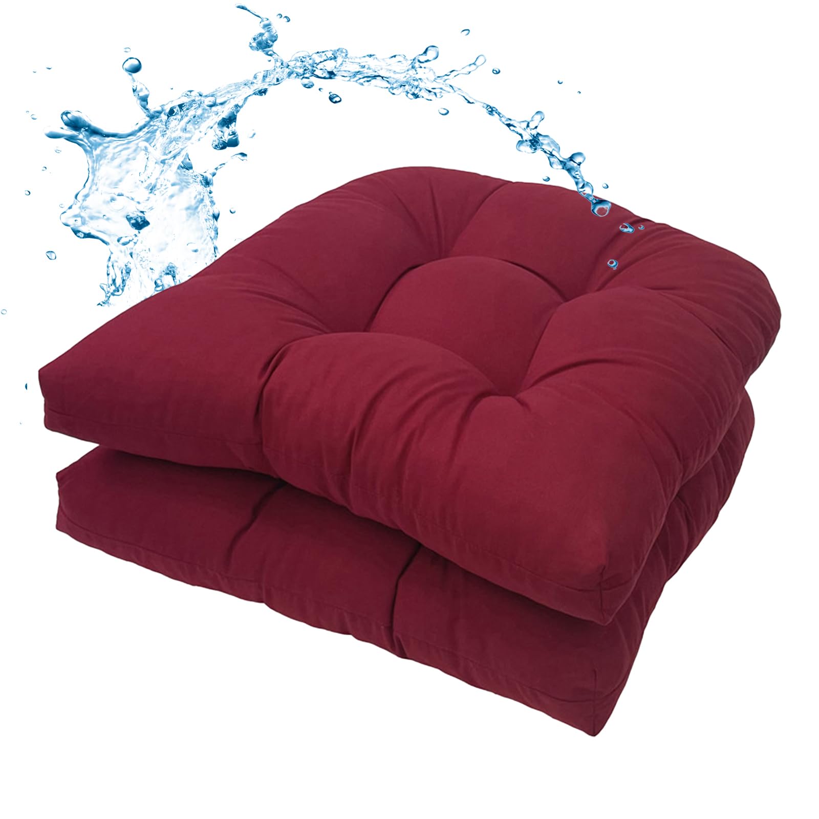 MTMR Waterproof Outdoor Chair Cushions Set of 2, 19X19 Patio Wicker Chair Cushions, Tufted Outdoor Cushions for Patio Furniture, Thick Outdoor Patio Replacement Seat Pads for Porch Lawn Chairs Red