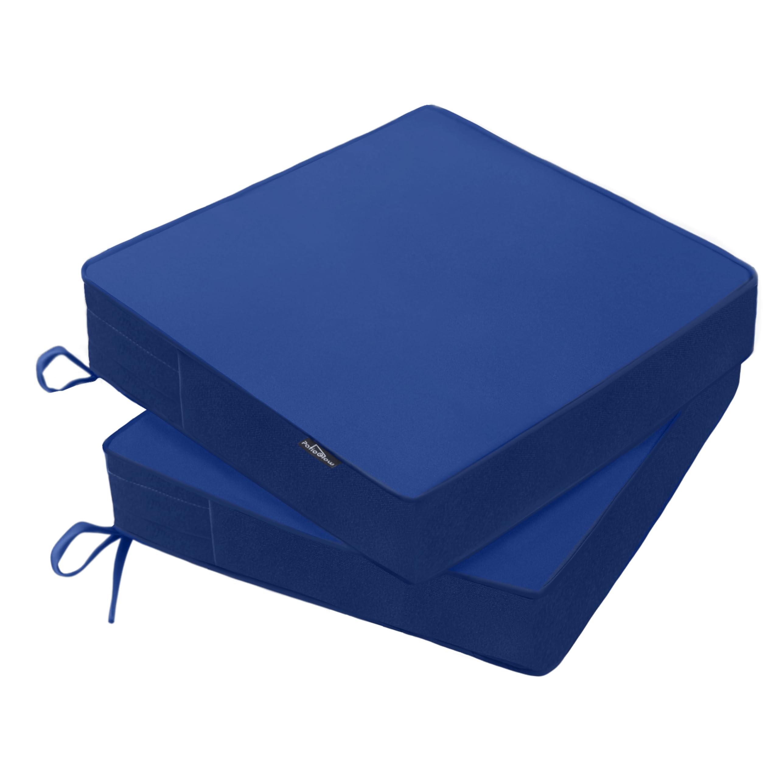 PatioGlow Outdoor Chair Cushions 19 x 19 x 3 Inch, Waterproof & Fade Resistant Patio Seat Cushion for Furniture with Handle and Ties, Thick Seating Pads for Outside Sofa Couch Set of 2, Blue