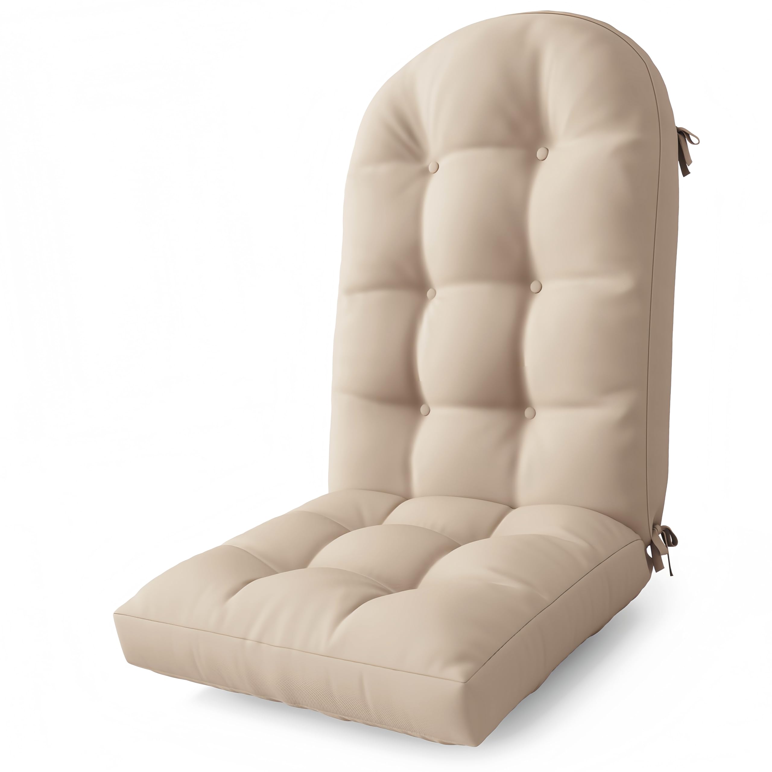UDPATIO Adirondack Chair Cushion with Ties - Fade-Resistant Waterproof Outdoor Recliner High Back Seat Pads for Rocking Chairs, Patio, Deck, Porch, Lawn (Upper & Lower Back Support),Light Beige,1 PC