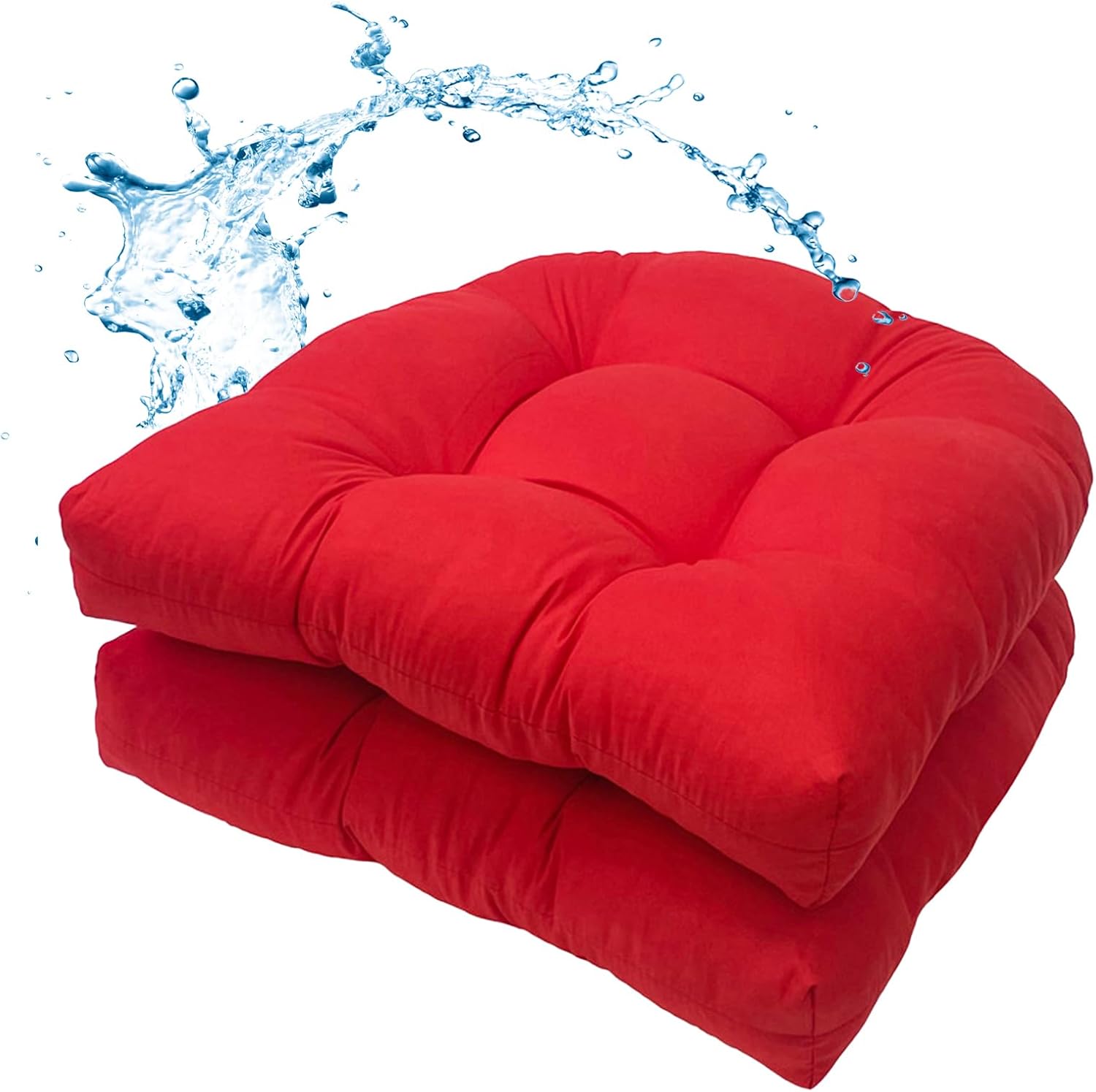 MTMR Waterproof Outdoor Chair Cushions Set of 2, 19X19 Patio Wicker Chair Cushions, Tufted Outdoor Cushions for Patio Furniture, Thick Outdoor Patio Replacement Seat Pads for Porch Lawn Chairs Red