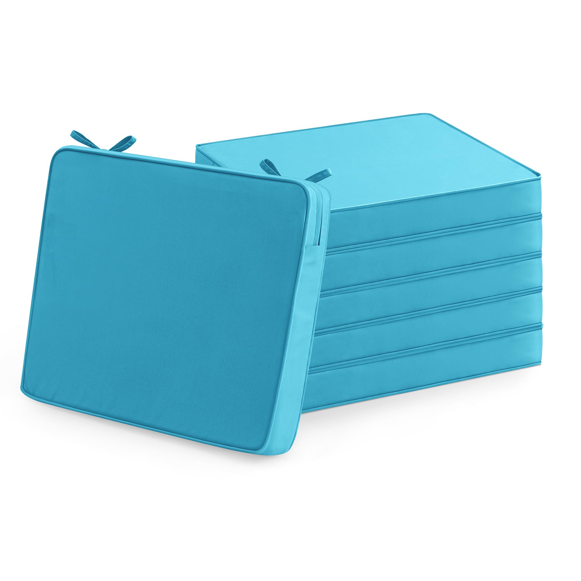 Outdoor Chair Cushions Set of 6: Waterproof & Fade Resistant Seat Cushion for Patio Furniture - 18.5 x 16 x 2 Inch Chair Pads with Ties and Hidden Zipper - Patio Chair Cushion Replacement, Beige