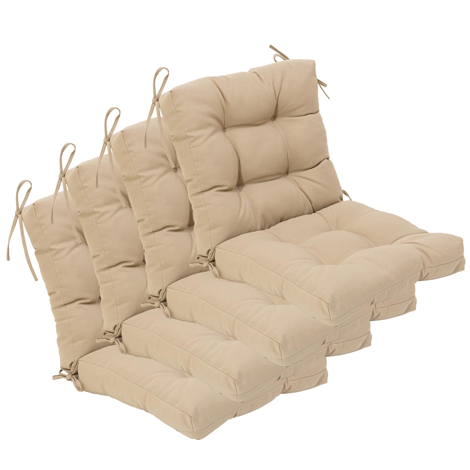 QILLOWAY Outdoor Chair Cushion for Patio Furniture, Waterproof Patio Cushions Set of 4 with Ties, Fade Resistant Replacement Pads for Outdoor Rocking Chairs,Tan,Grey
