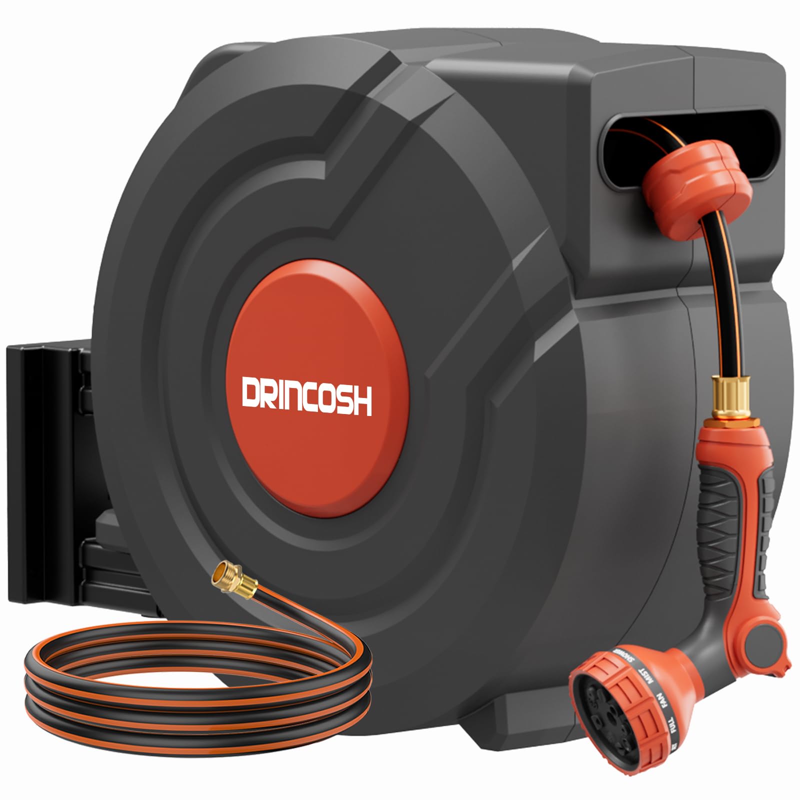 Retractable Garden Hose Reel 130 ft 1/2 inch Automatic Rewind with Any-Length Lock 9 Pattern Nozzle 180° Swivel Wall-Mounted Hose Reel for Home Yards