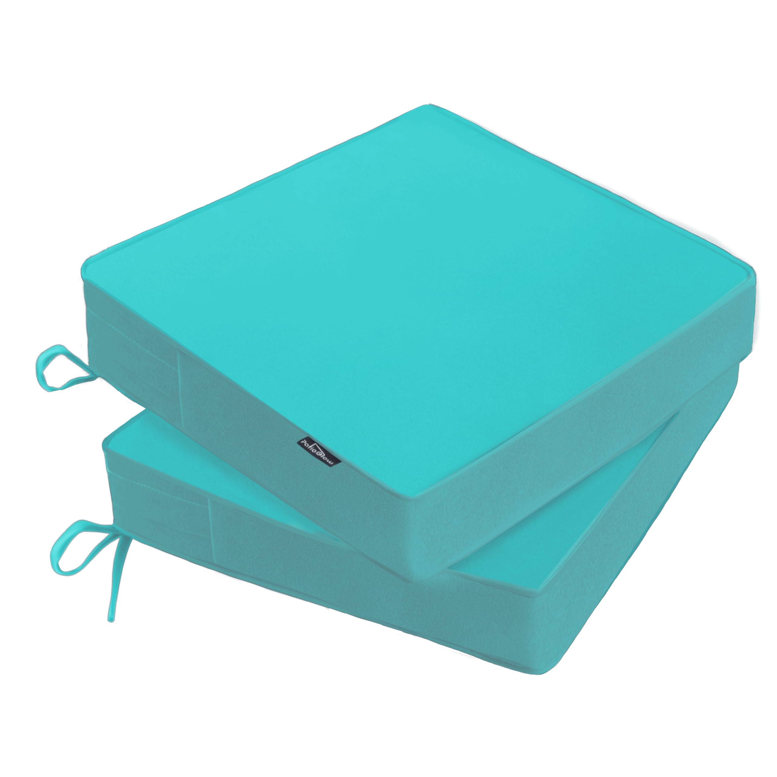 PatioGlow Outdoor Chair Cushions 19 x 19 x 3 Inch, Waterproof & Fade Resistant Patio Seat Cushion for Furniture with Handle and Ties, Thick Seating Pads for Outside Sofa Couch Set of 2, Blue