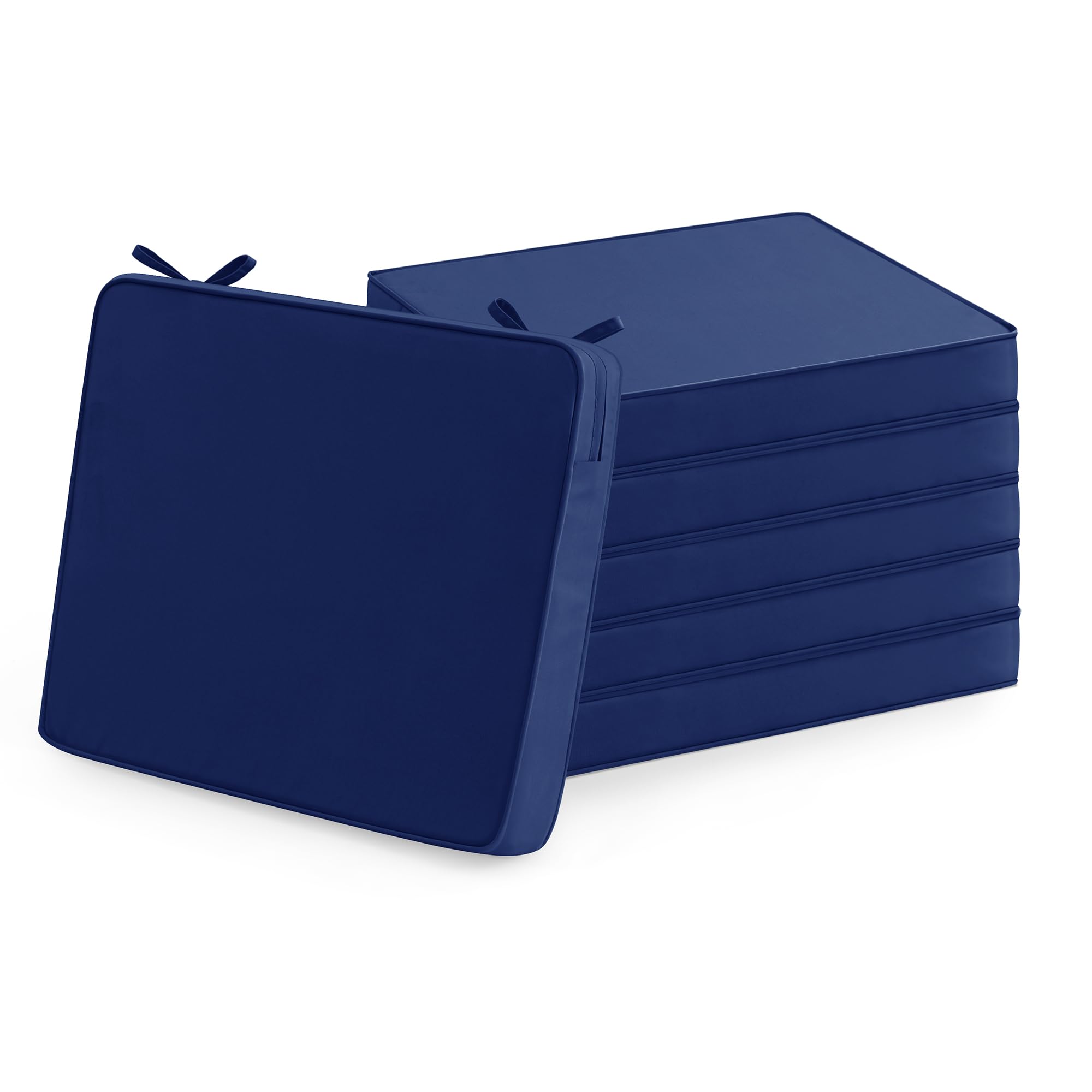 Outdoor Chair Cushions Set of 6: Waterproof & Fade Resistant Seat Cushion for Patio Furniture - 18.5 x 16 x 2 Inch Chair Pads with Ties and Hidden Zipper - Patio Chair Cushion Replacement, Beige