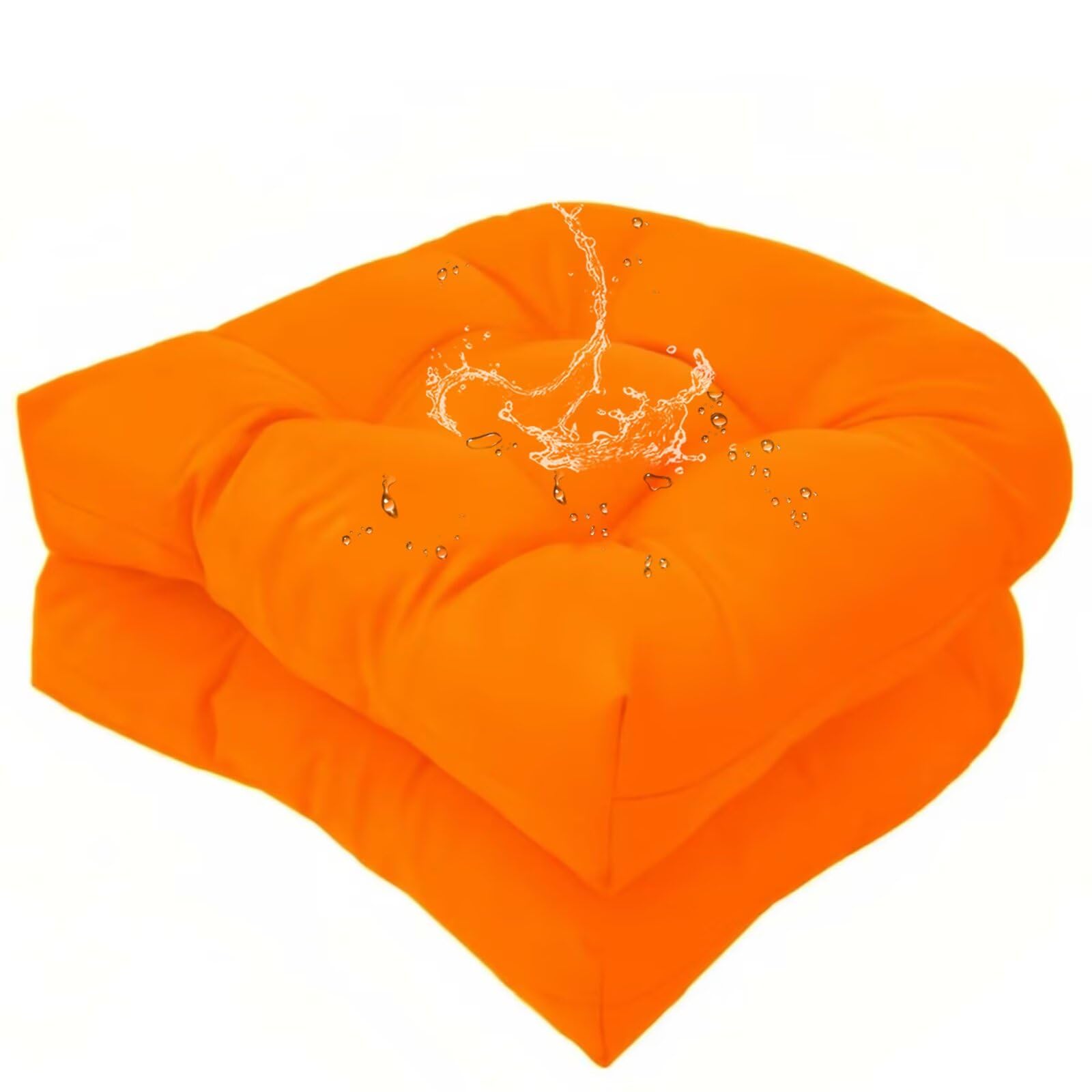 18 x 18 Outdoor Seat Cushions Waterproof Patio Seat Pad Large Floral Rocking Chair Cushion with Ties for Indoor Outdoor Orange Grey, Set of 2