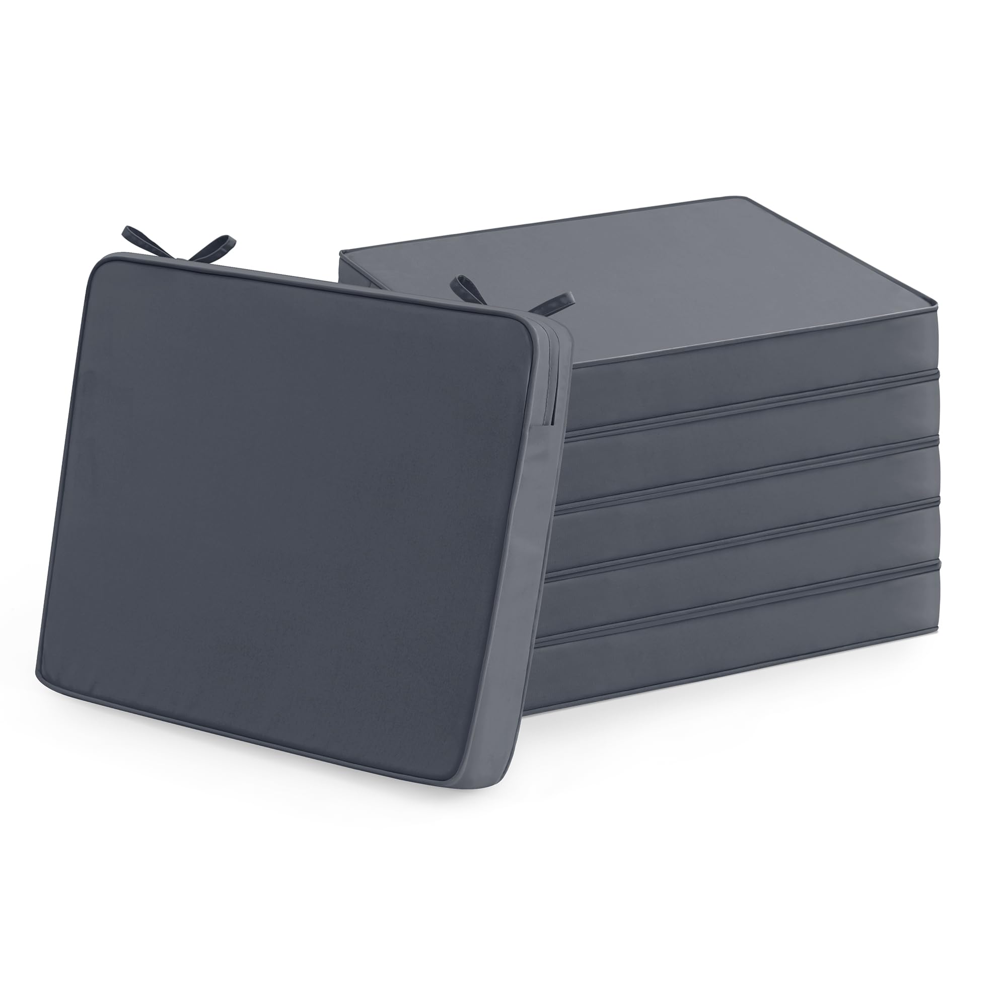 Outdoor Chair Cushions Set of 6: Waterproof & Fade Resistant Seat Cushion for Patio Furniture - 18.5 x 16 x 2 Inch Chair Pads with Ties and Hidden Zipper - Patio Chair Cushion Replacement, Beige