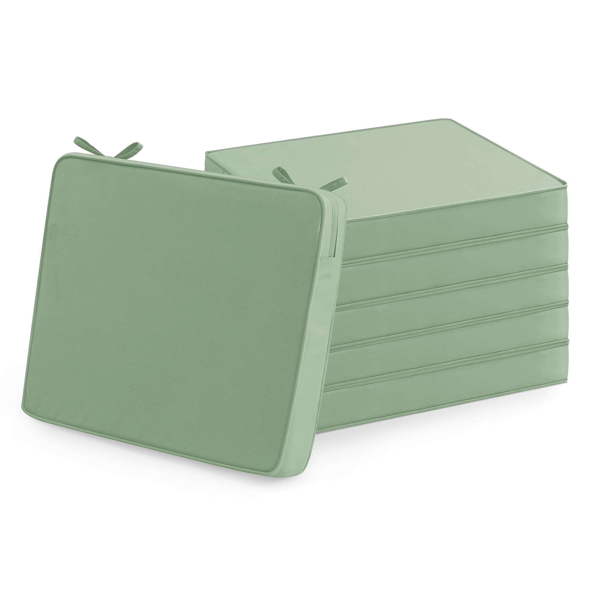 Outdoor Chair Cushions Set of 6: Waterproof & Fade Resistant Seat Cushion for Patio Furniture - 18.5 x 16 x 2 Inch Chair Pads with Ties and Hidden Zipper - Patio Chair Cushion Replacement, Beige