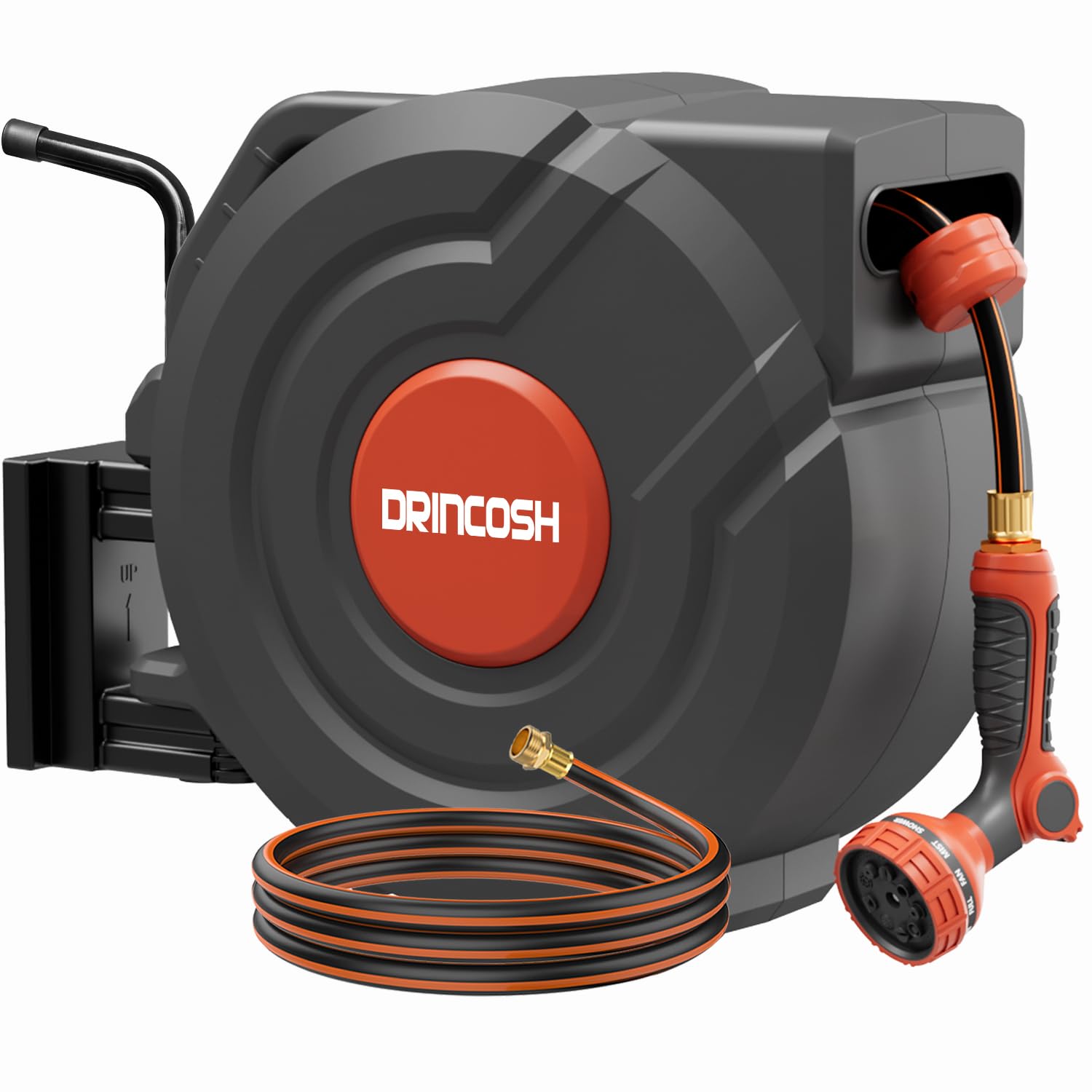 Retractable Garden Hose Reel 130 ft 1/2 inch Automatic Rewind with Any-Length Lock 9 Pattern Nozzle 180° Swivel Wall-Mounted Hose Reel for Home Yards