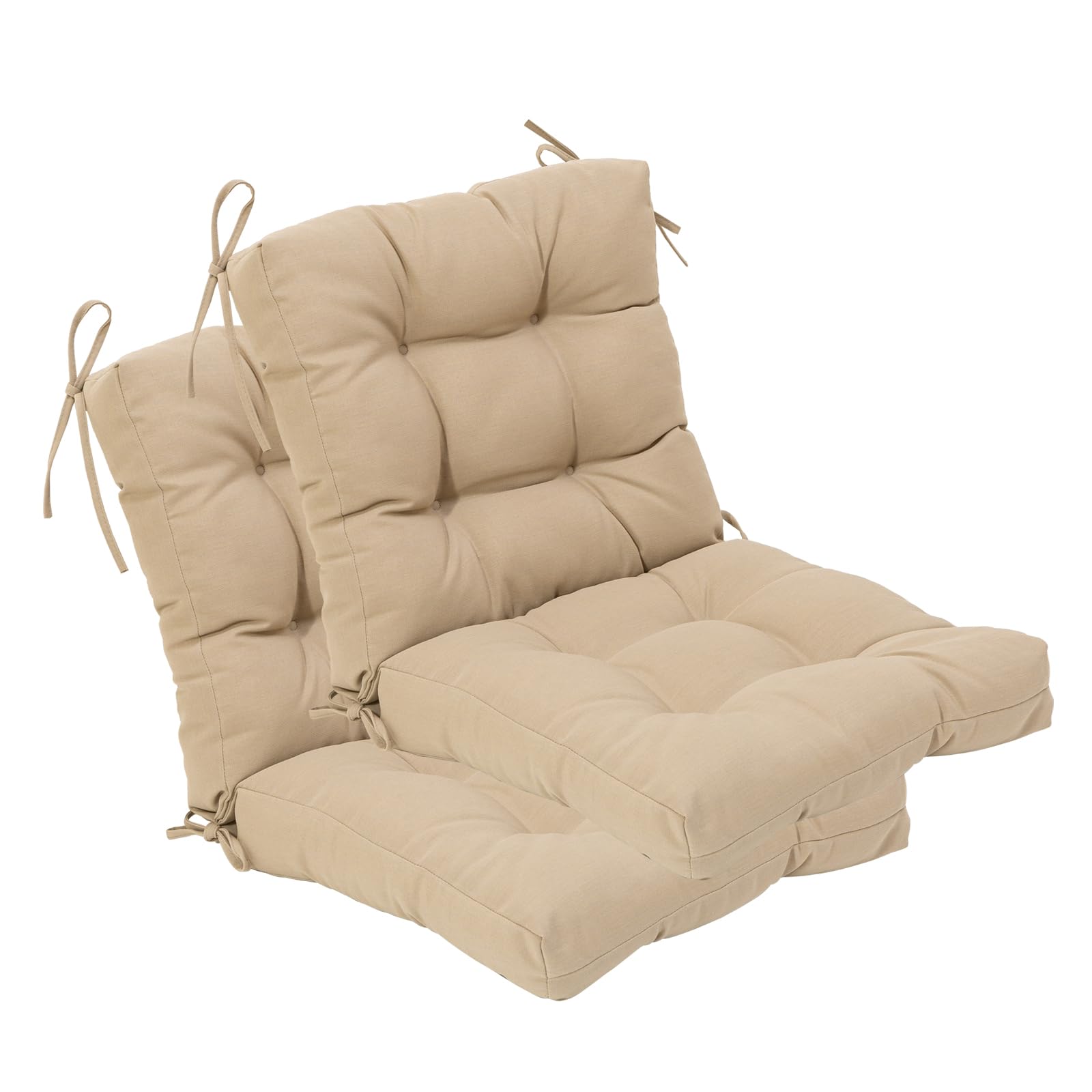 QILLOWAY Outdoor Chair Cushion for Patio Furniture, Waterproof Patio Cushions Set of 4 with Ties, Fade Resistant Replacement Pads for Outdoor Rocking Chairs,Tan,Grey