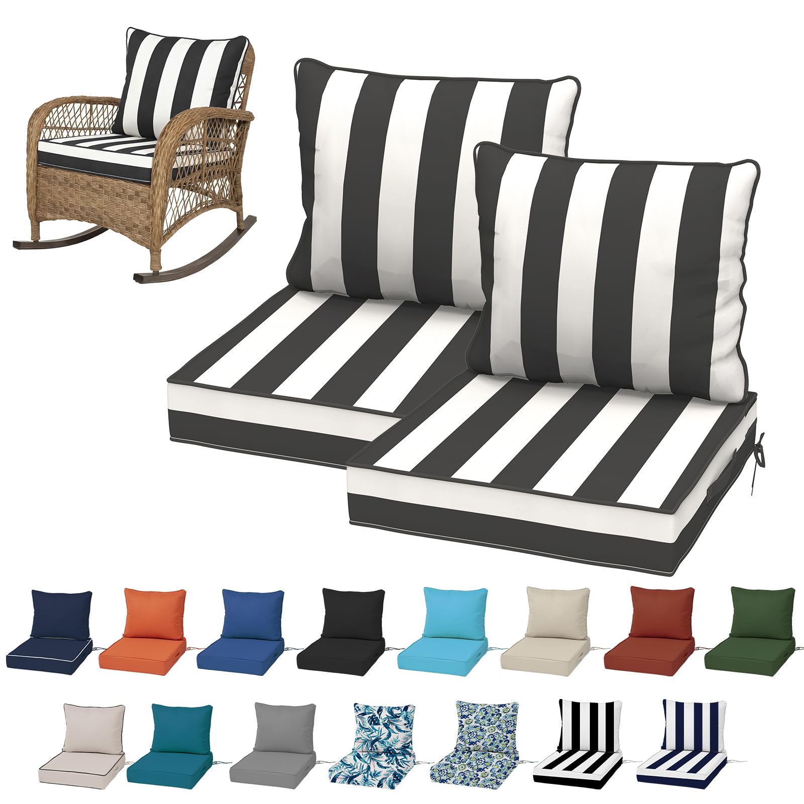 19x19“ Outdoor Deep Seat Cushions Set of 4, Patio Replacement Foam Cushions for Outside Furniture, Waterproof & Fade Resistant Patio Chair Pads, Compatible 20x20”,18x18“Khaki