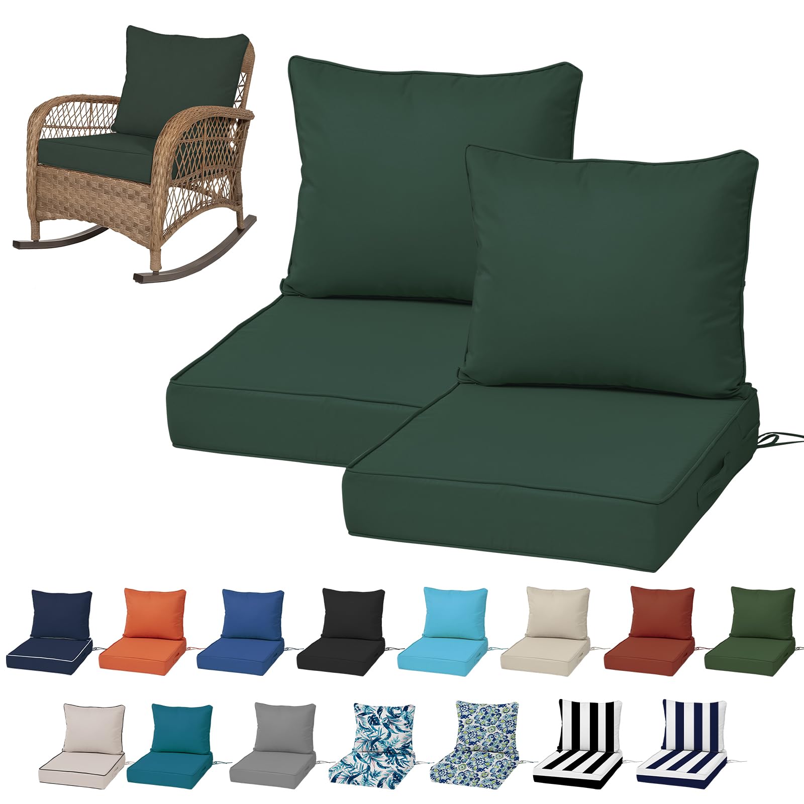 19x19“ Outdoor Deep Seat Cushions Set of 4, Patio Replacement Foam Cushions for Outside Furniture, Waterproof & Fade Resistant Patio Chair Pads, Compatible 20x20”,18x18“Khaki