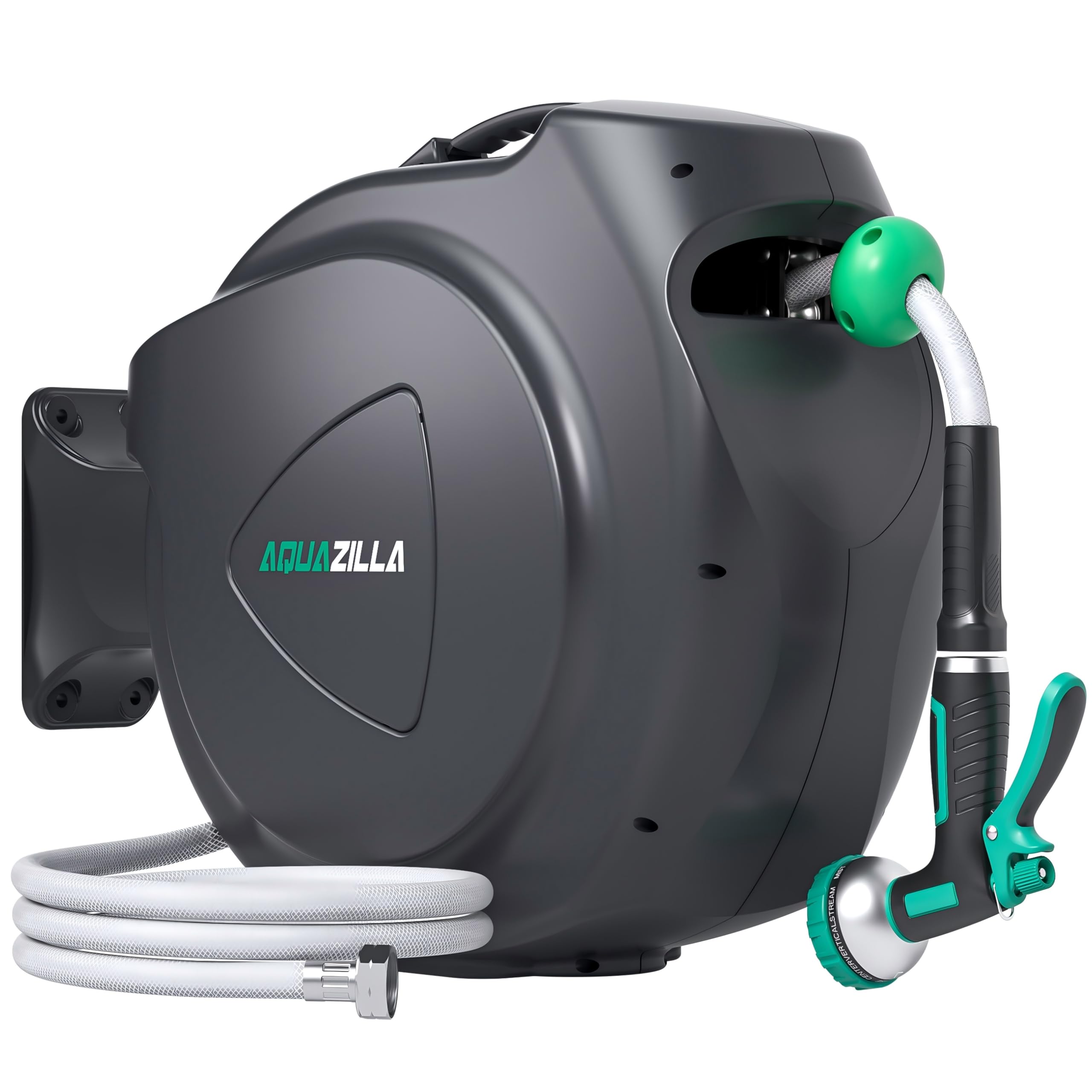 Retractable Garden Hose Reel - 5/8 in x 100 ft Automatic Wall Mount Heavy Duty Automatic Water Hose Reel with 9 Patterns Nozzle, Kink-Resistant Hose, 180° Swivel, Auto-Lock for Outdoor Watering