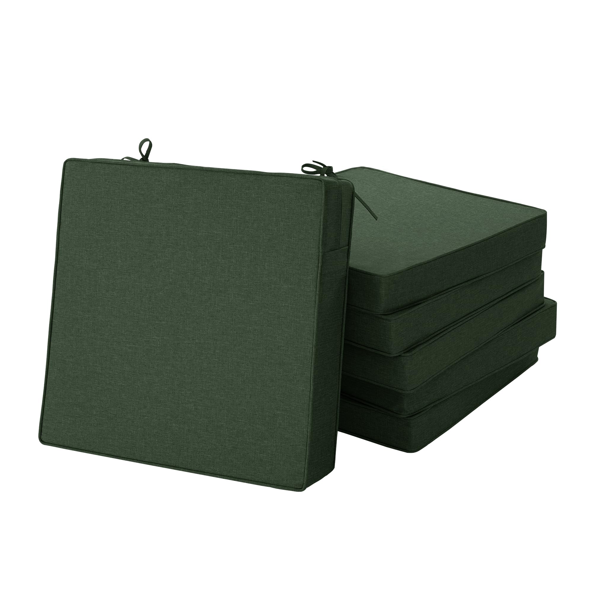 Outdoor Chair Cushions, Water-Resistant & Fade-Resistant, Patio Furniture Square Seat Replacement Chair Pads with Ties, Removable Cover, Non-Slip Bottom, Set of 4, 19 x 19 Inch, Natural