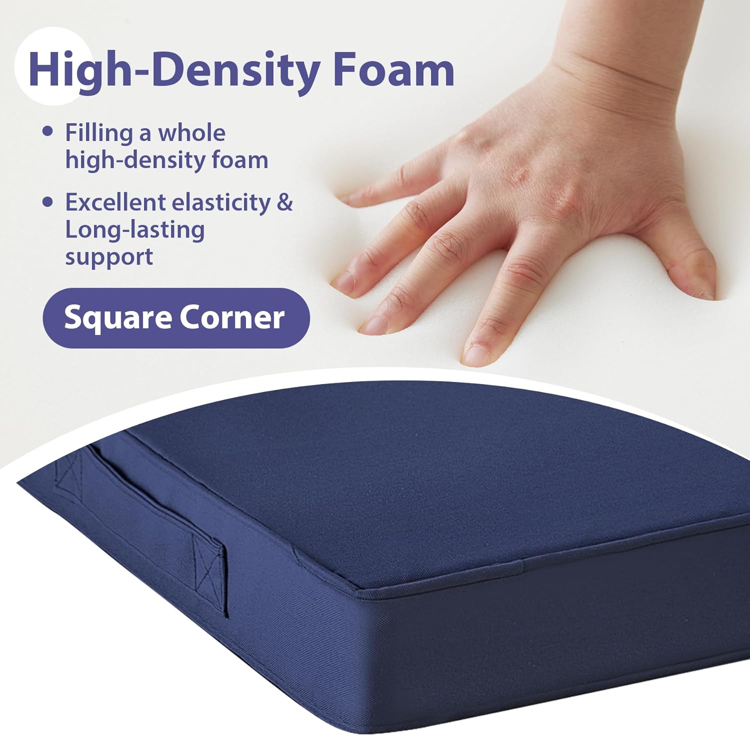 IPYNBAP Outdoor Chair Cushions Set of 4 -Waterproof Outdoor Seat Cushions for Patio Furniture, Patio Chair Cushion with Handle and Ties, Square Out Door Chair Pads,19" x 19" x 3", Navy Blue