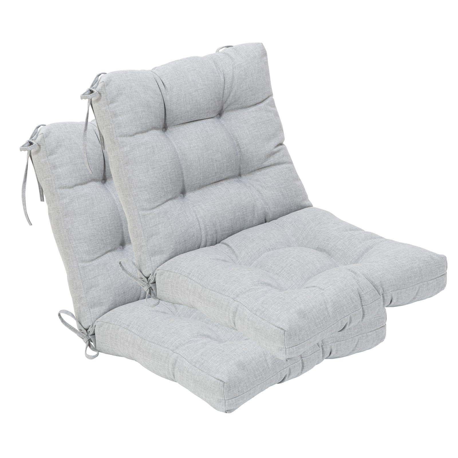 QILLOWAY Outdoor Chair Cushion for Patio Furniture, Waterproof Patio Cushions Set of 4 with Ties, Fade Resistant Replacement Pads for Outdoor Rocking Chairs,Tan,Grey