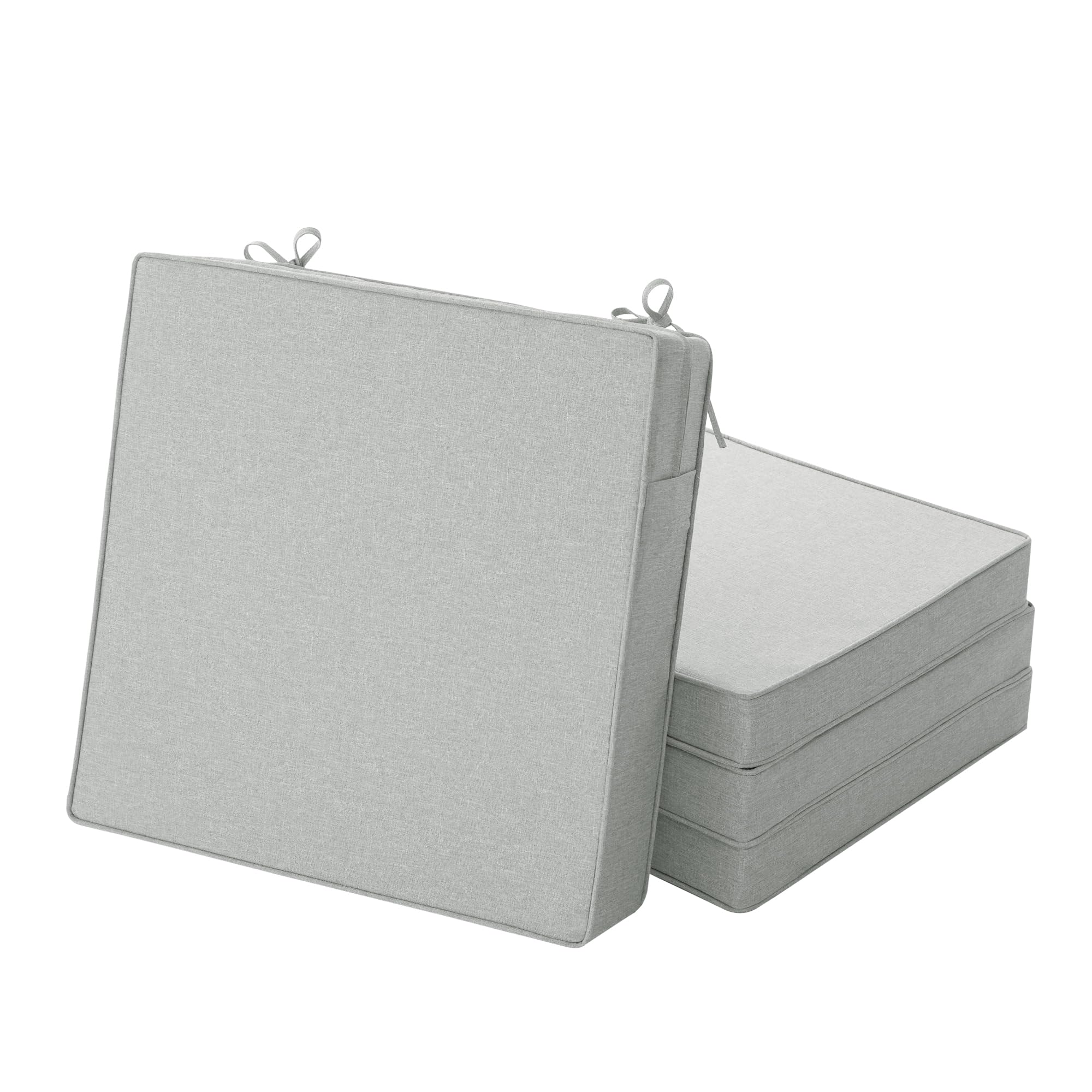 Outdoor Chair Cushions, Water-Resistant & Fade-Resistant, Patio Furniture Square Seat Replacement Chair Pads with Ties, Removable Cover, Non-Slip Bottom, Set of 4, 19 x 19 Inch, Natural