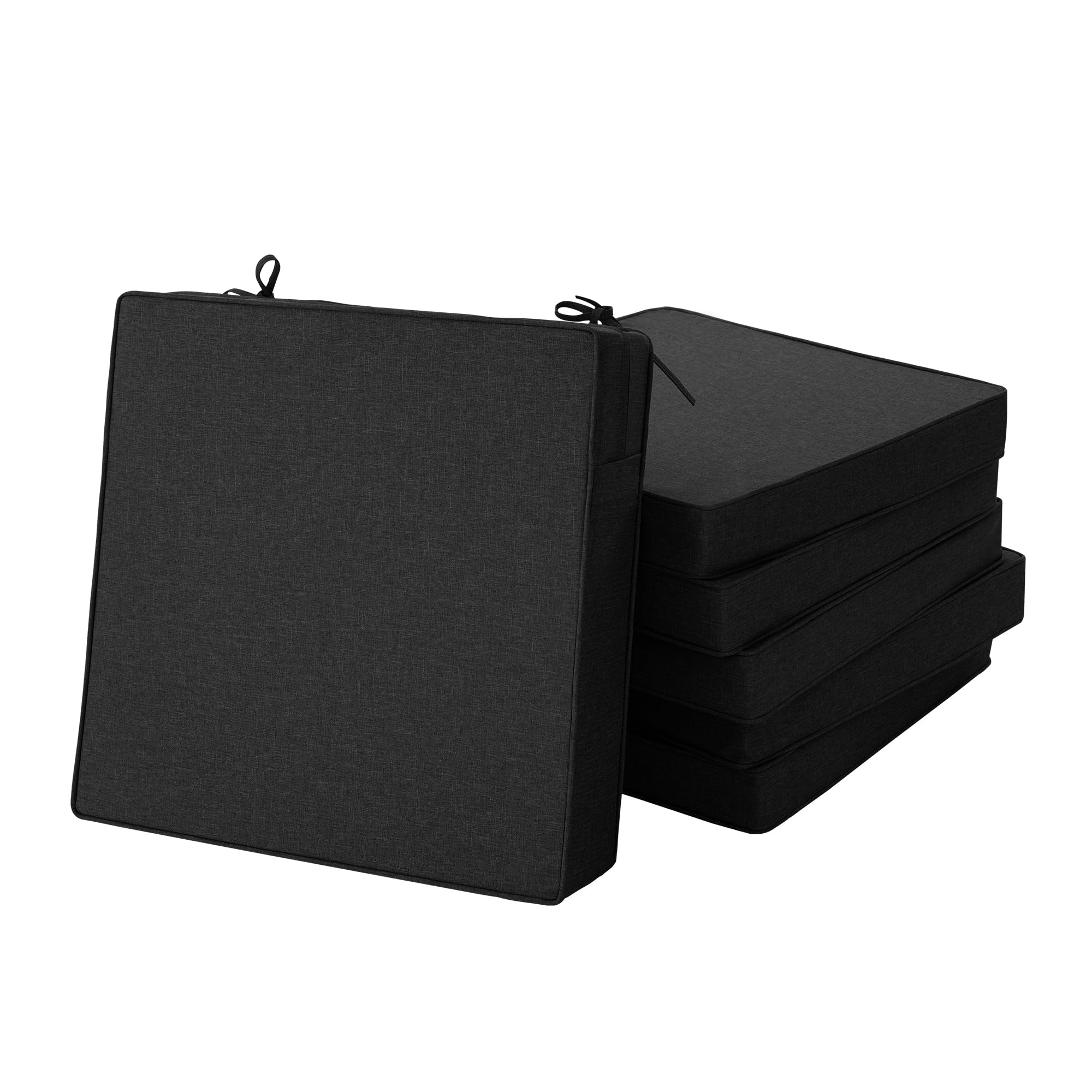 Outdoor Chair Cushions, Water-Resistant & Fade-Resistant, Patio Furniture Square Seat Replacement Chair Pads with Ties, Removable Cover, Non-Slip Bottom, Set of 4, 19 x 19 Inch, Natural