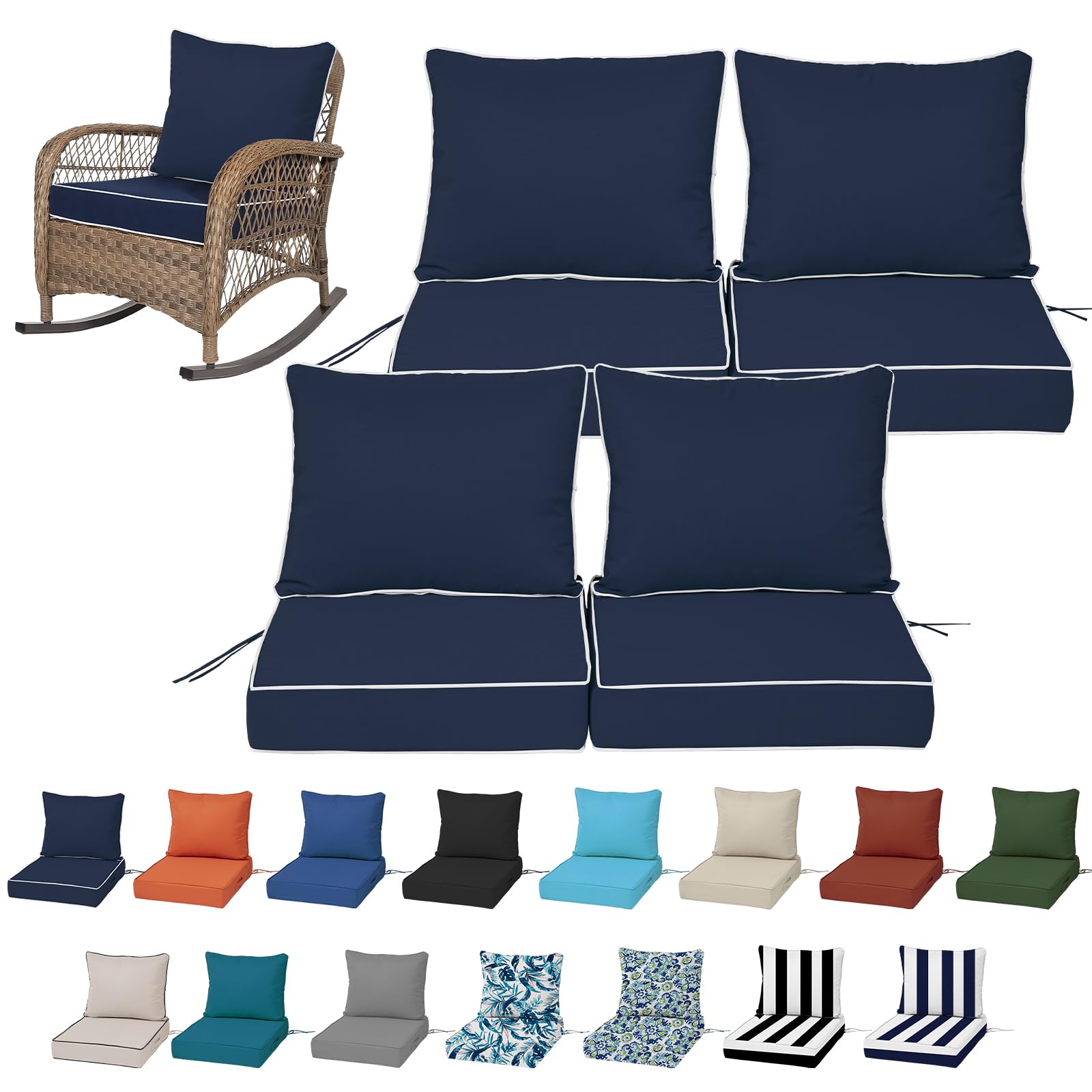 19x19“ Outdoor Deep Seat Cushions Set of 4, Patio Replacement Foam Cushions for Outside Furniture, Waterproof & Fade Resistant Patio Chair Pads, Compatible 20x20”,18x18“Khaki