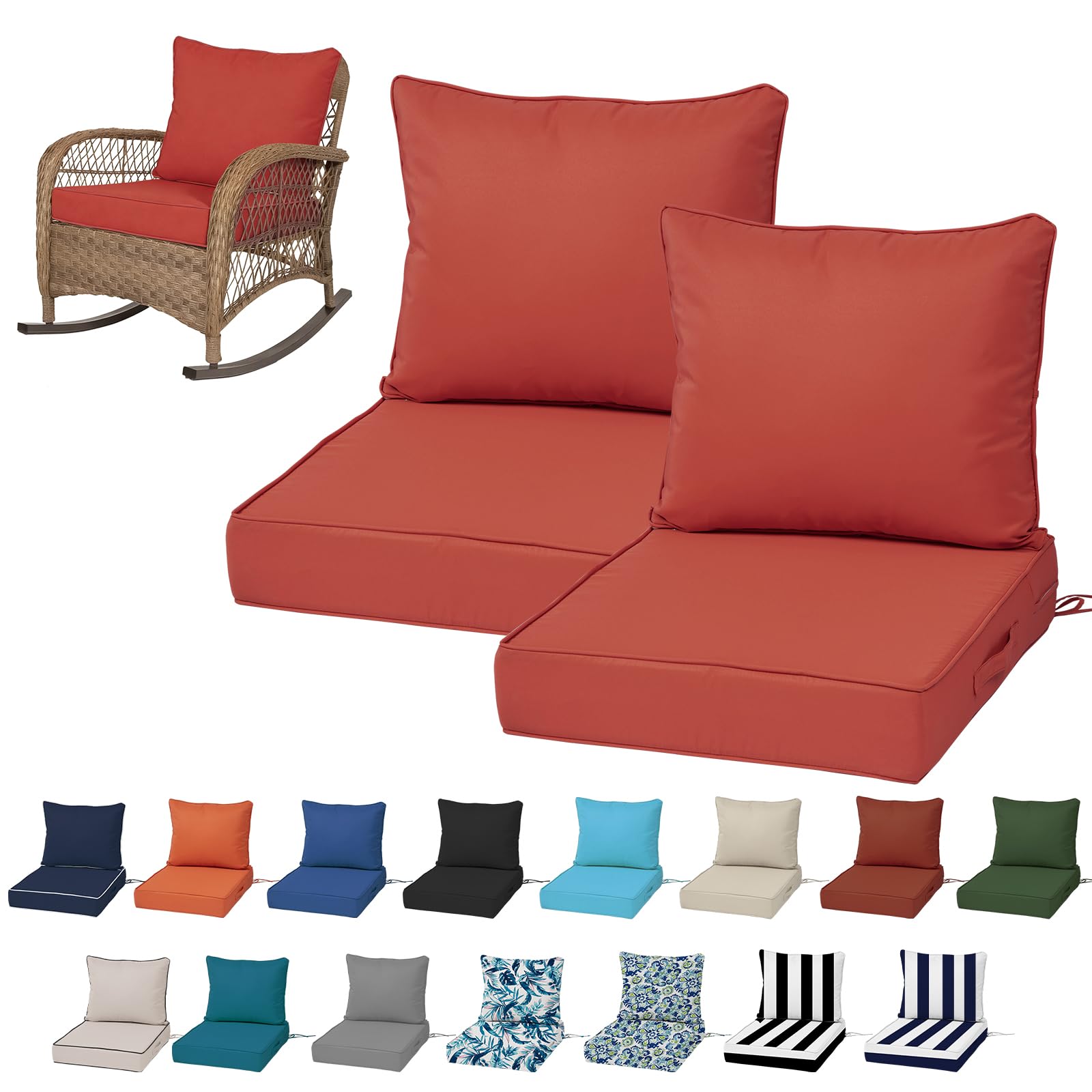 19x19“ Outdoor Deep Seat Cushions Set of 4, Patio Replacement Foam Cushions for Outside Furniture, Waterproof & Fade Resistant Patio Chair Pads, Compatible 20x20”,18x18“Khaki