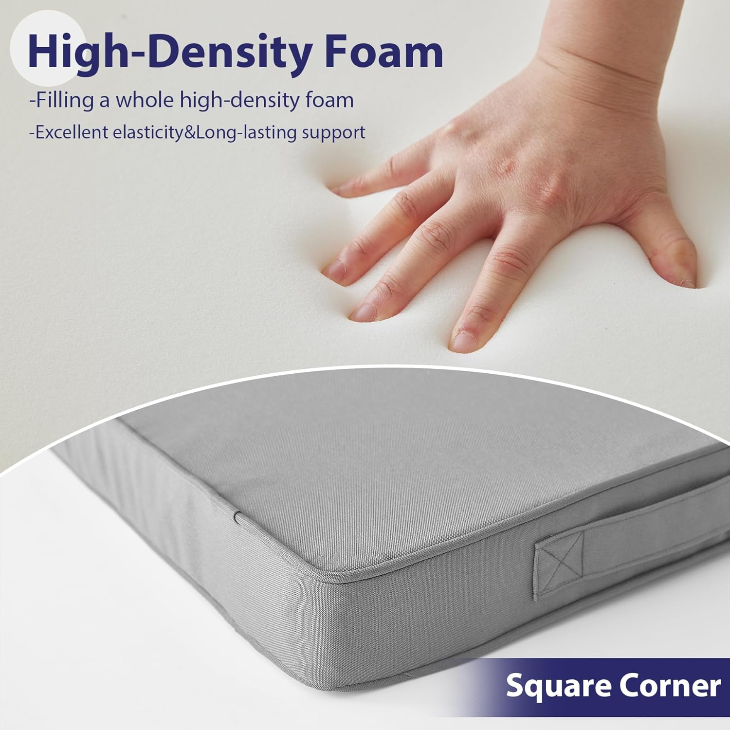 IPYNBAP Outdoor Chair Cushions Set of 4 -Waterproof Outdoor Seat Cushions for Patio Furniture, Patio Chair Cushion with Handle and Ties, Square Out Door Chair Pads,19" x 19" x 3", Grey