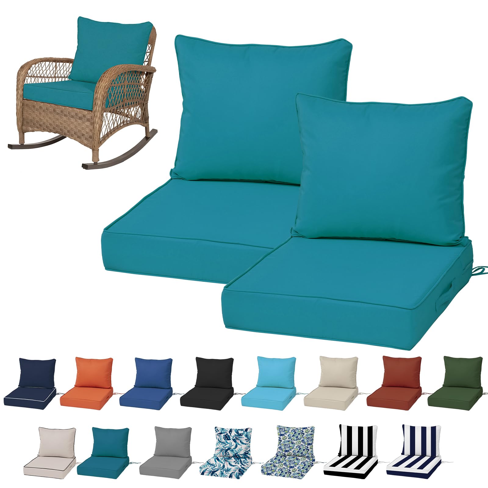 19x19“ Outdoor Deep Seat Cushions Set of 4, Patio Replacement Foam Cushions for Outside Furniture, Waterproof & Fade Resistant Patio Chair Pads, Compatible 20x20”,18x18“Khaki