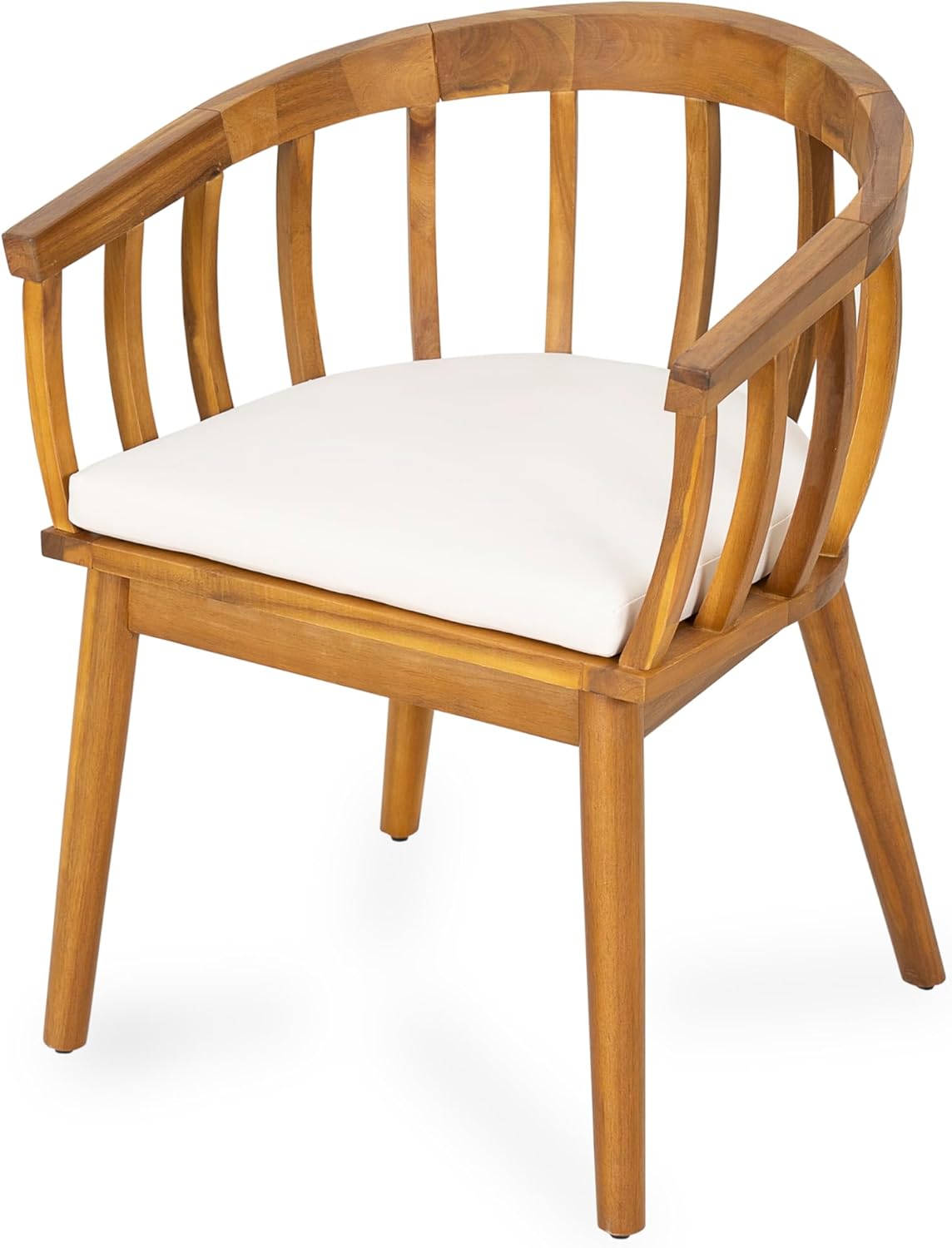 Christopher Knight Home Belas Acacia Wood Patio Dining Set for 4, Solid Wood Outdoor Dining Table Set for 4, Round Dining Table and Chairs Set of 4 with Cushion, Teak+Beige