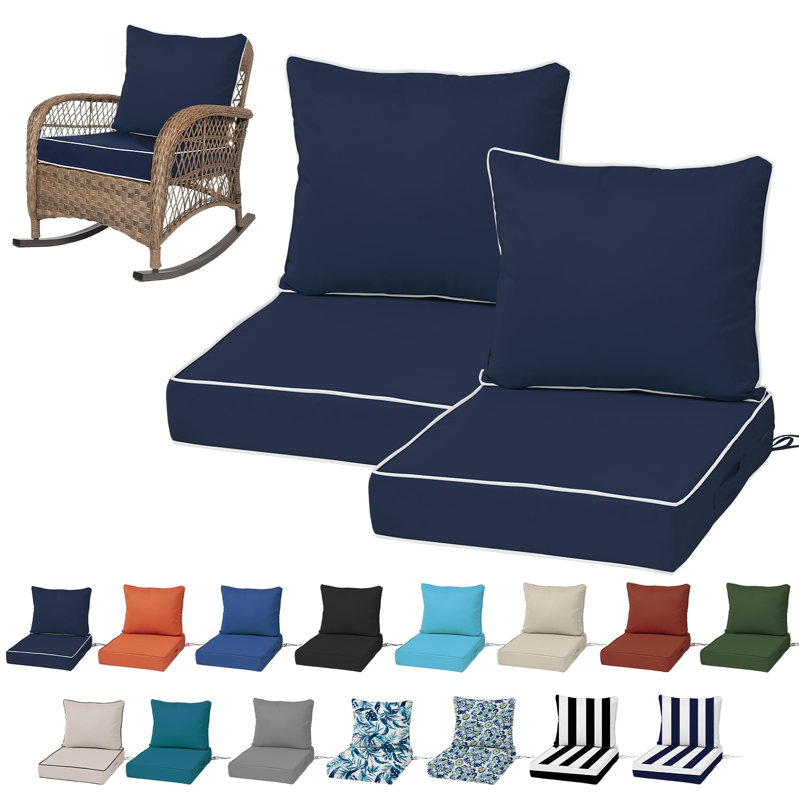 19x19“ Outdoor Deep Seat Cushions Set of 4, Patio Replacement Foam Cushions for Outside Furniture, Waterproof & Fade Resistant Patio Chair Pads, Compatible 20x20”,18x18“Khaki