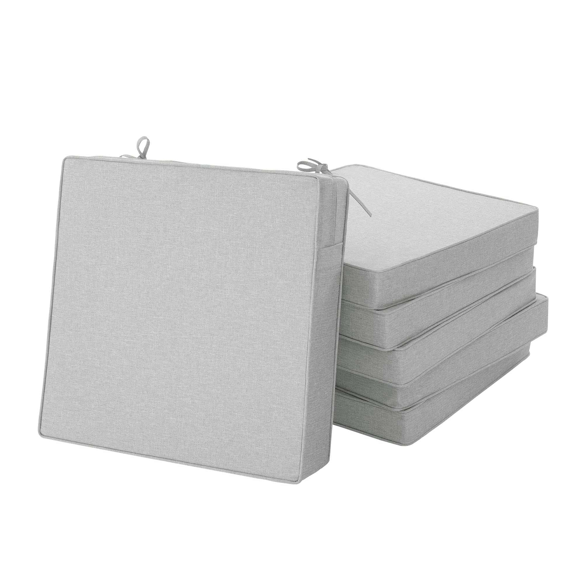 Outdoor Chair Cushions, Water-Resistant & Fade-Resistant, Patio Furniture Square Seat Replacement Chair Pads with Ties, Removable Cover, Non-Slip Bottom, Set of 4, 19 x 19 Inch, Natural