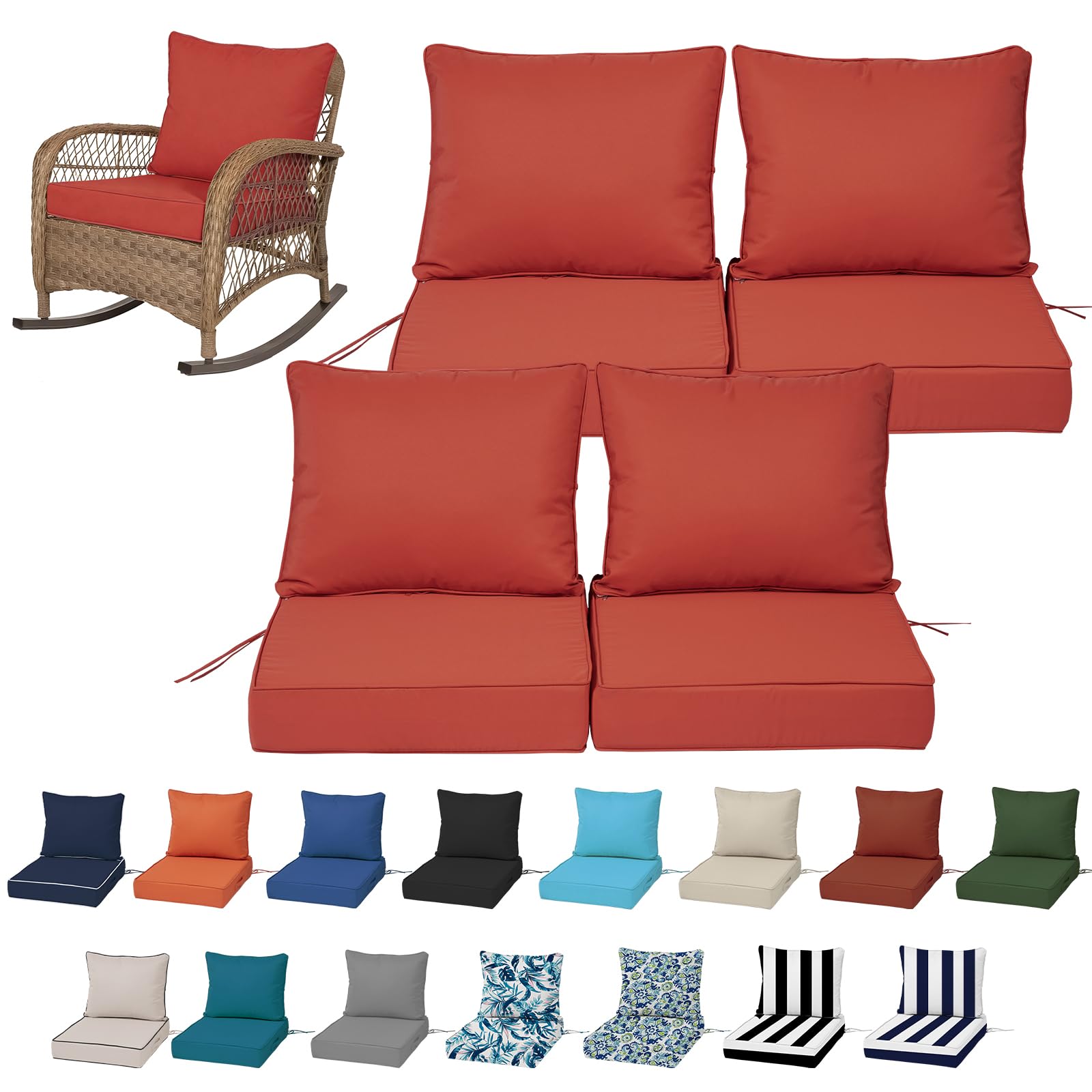 19x19“ Outdoor Deep Seat Cushions Set of 4, Patio Replacement Foam Cushions for Outside Furniture, Waterproof & Fade Resistant Patio Chair Pads, Compatible 20x20”,18x18“Khaki