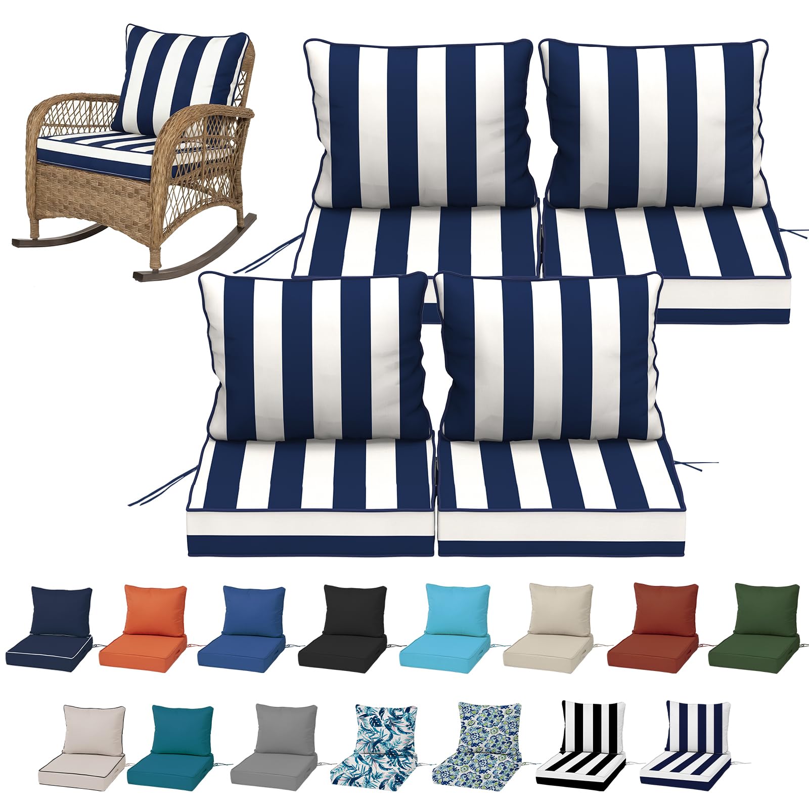 19x19“ Outdoor Deep Seat Cushions Set of 4, Patio Replacement Foam Cushions for Outside Furniture, Waterproof & Fade Resistant Patio Chair Pads, Compatible 20x20”,18x18“Khaki