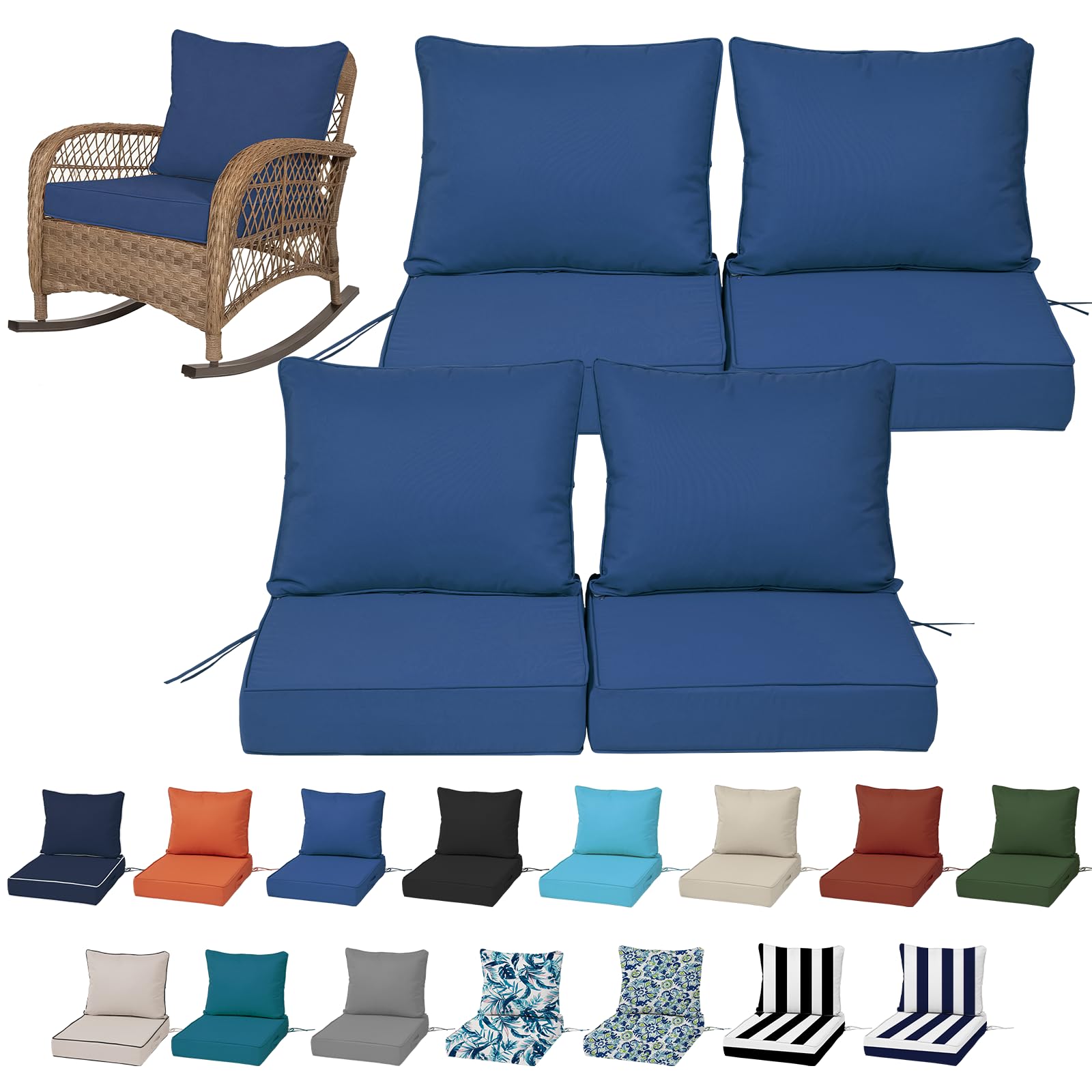 19x19“ Outdoor Deep Seat Cushions Set of 4, Patio Replacement Foam Cushions for Outside Furniture, Waterproof & Fade Resistant Patio Chair Pads, Compatible 20x20”,18x18“Khaki