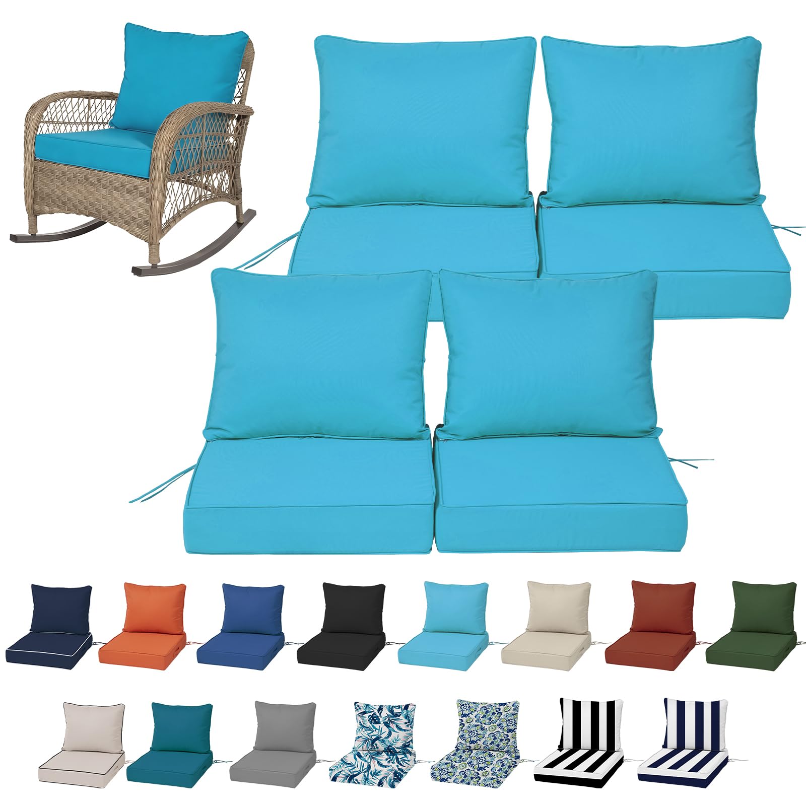 19x19“ Outdoor Deep Seat Cushions Set of 4, Patio Replacement Foam Cushions for Outside Furniture, Waterproof & Fade Resistant Patio Chair Pads, Compatible 20x20”,18x18“Khaki