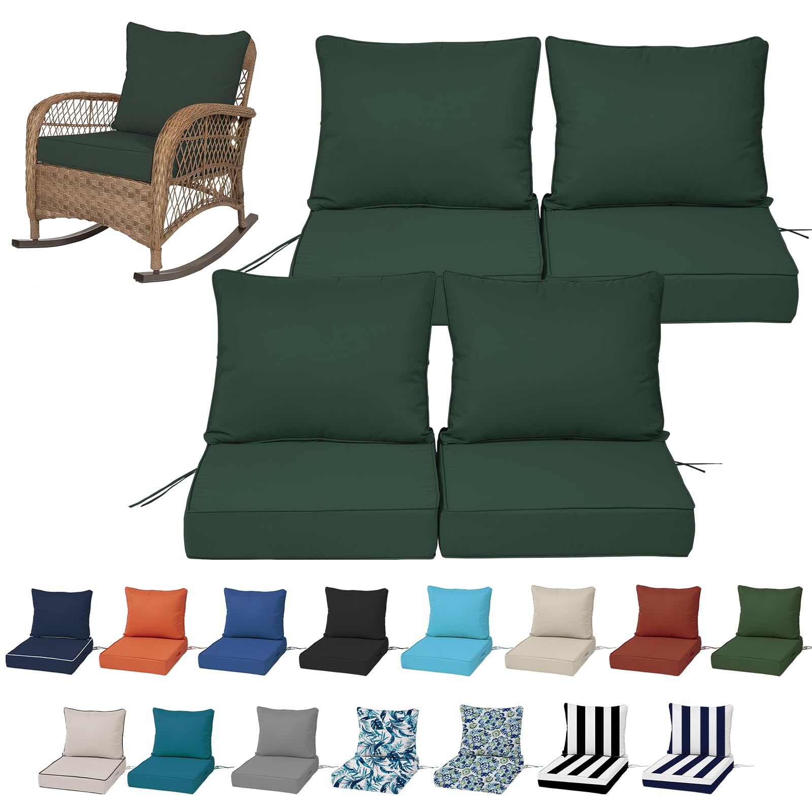 19x19“ Outdoor Deep Seat Cushions Set of 4, Patio Replacement Foam Cushions for Outside Furniture, Waterproof & Fade Resistant Patio Chair Pads, Compatible 20x20”,18x18“Khaki