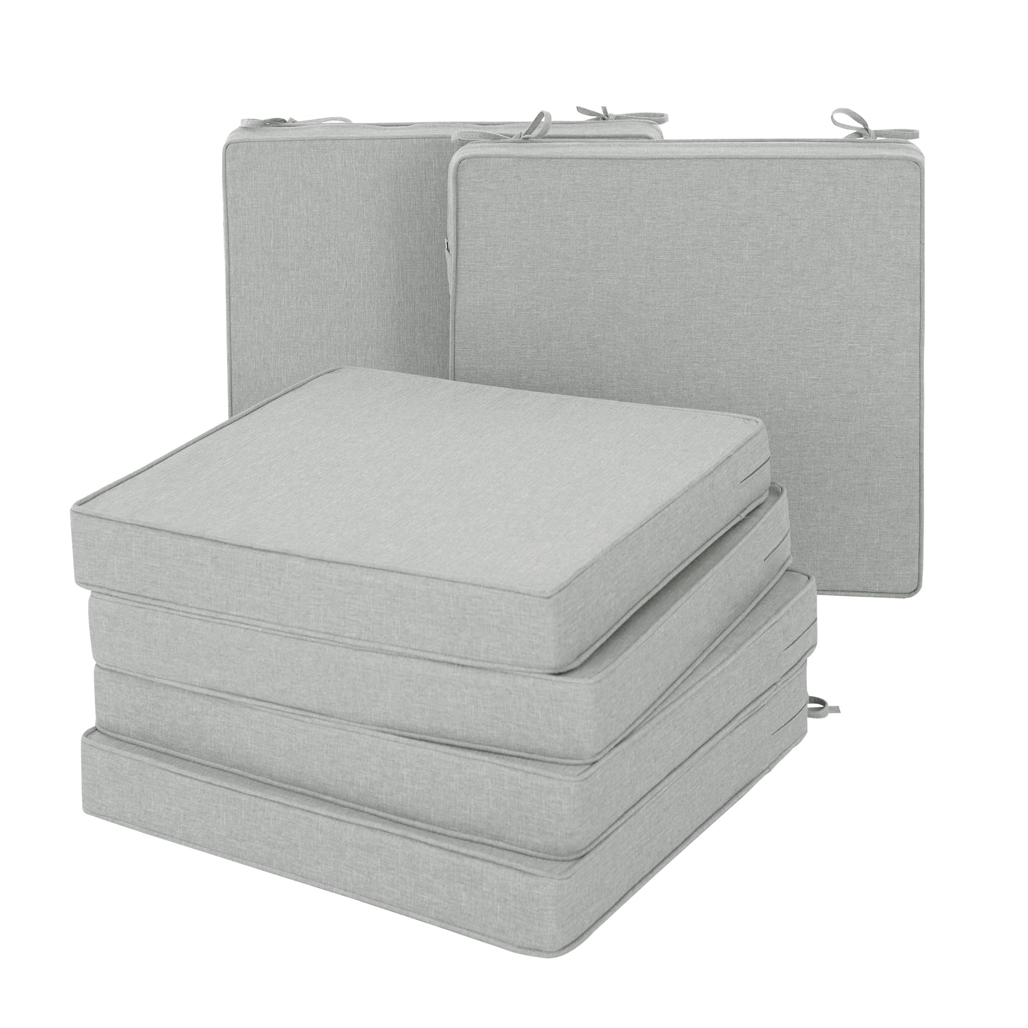 Outdoor Chair Cushions, Water-Resistant & Fade-Resistant, Patio Furniture Square Seat Replacement Chair Pads with Ties, Removable Cover, Non-Slip Bottom, Set of 4, 19 x 19 Inch, Natural
