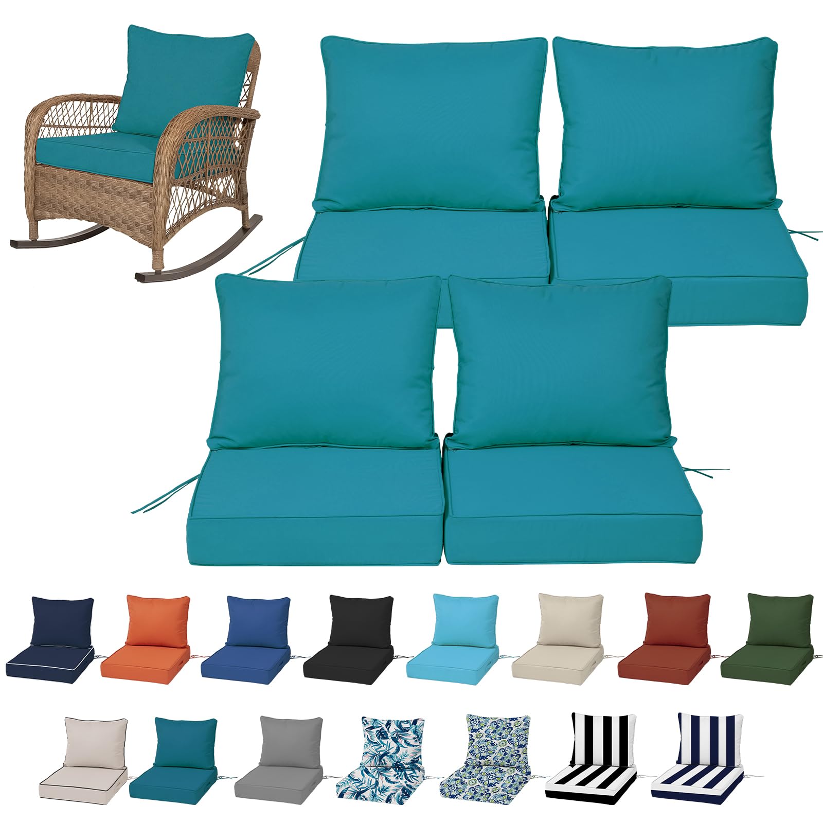 19x19“ Outdoor Deep Seat Cushions Set of 4, Patio Replacement Foam Cushions for Outside Furniture, Waterproof & Fade Resistant Patio Chair Pads, Compatible 20x20”,18x18“Khaki