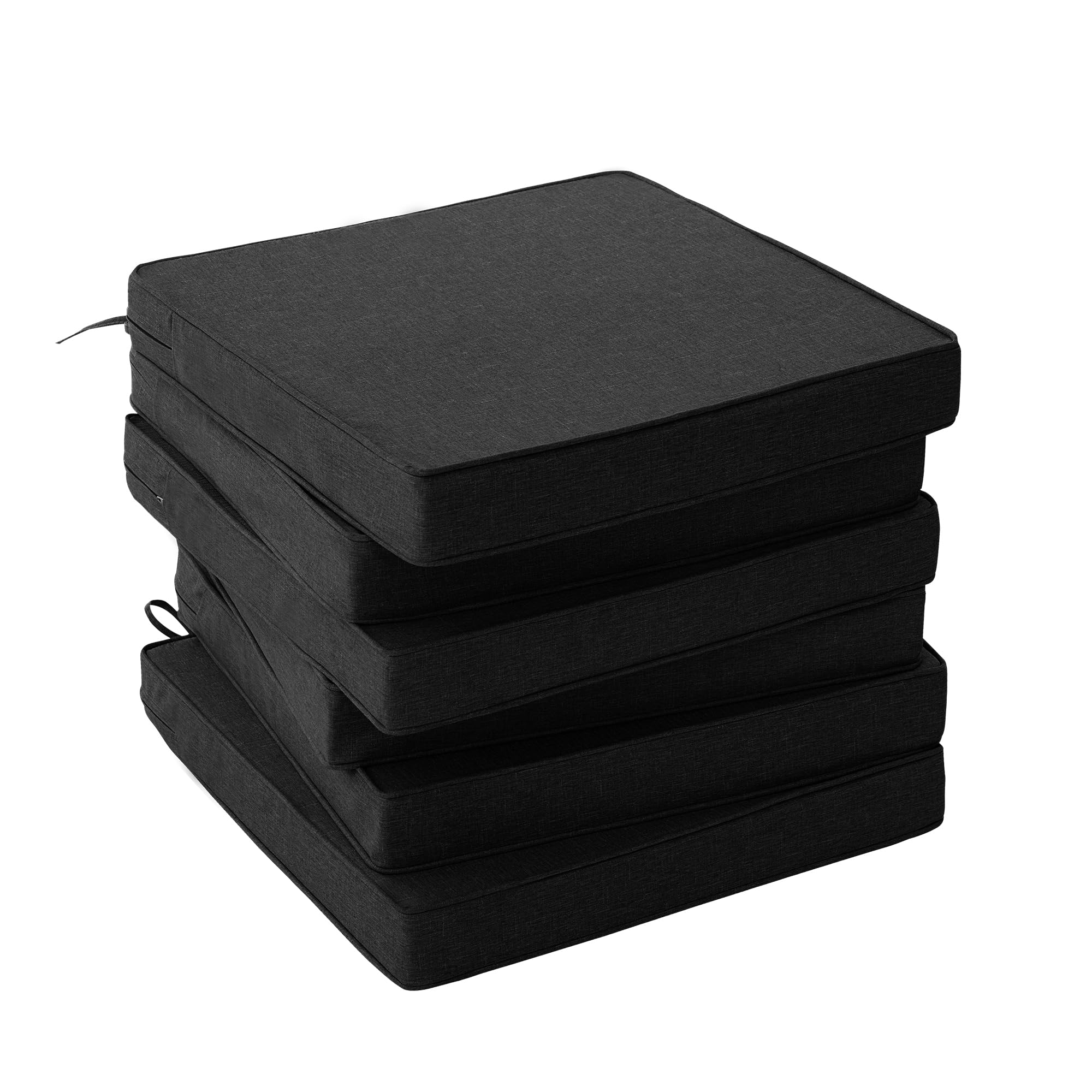 Outdoor Chair Cushions, Water-Resistant & Fade-Resistant, Patio Furniture Square Seat Replacement Chair Pads with Ties, Removable Cover, Non-Slip Bottom, Set of 4, 19 x 19 Inch, Natural