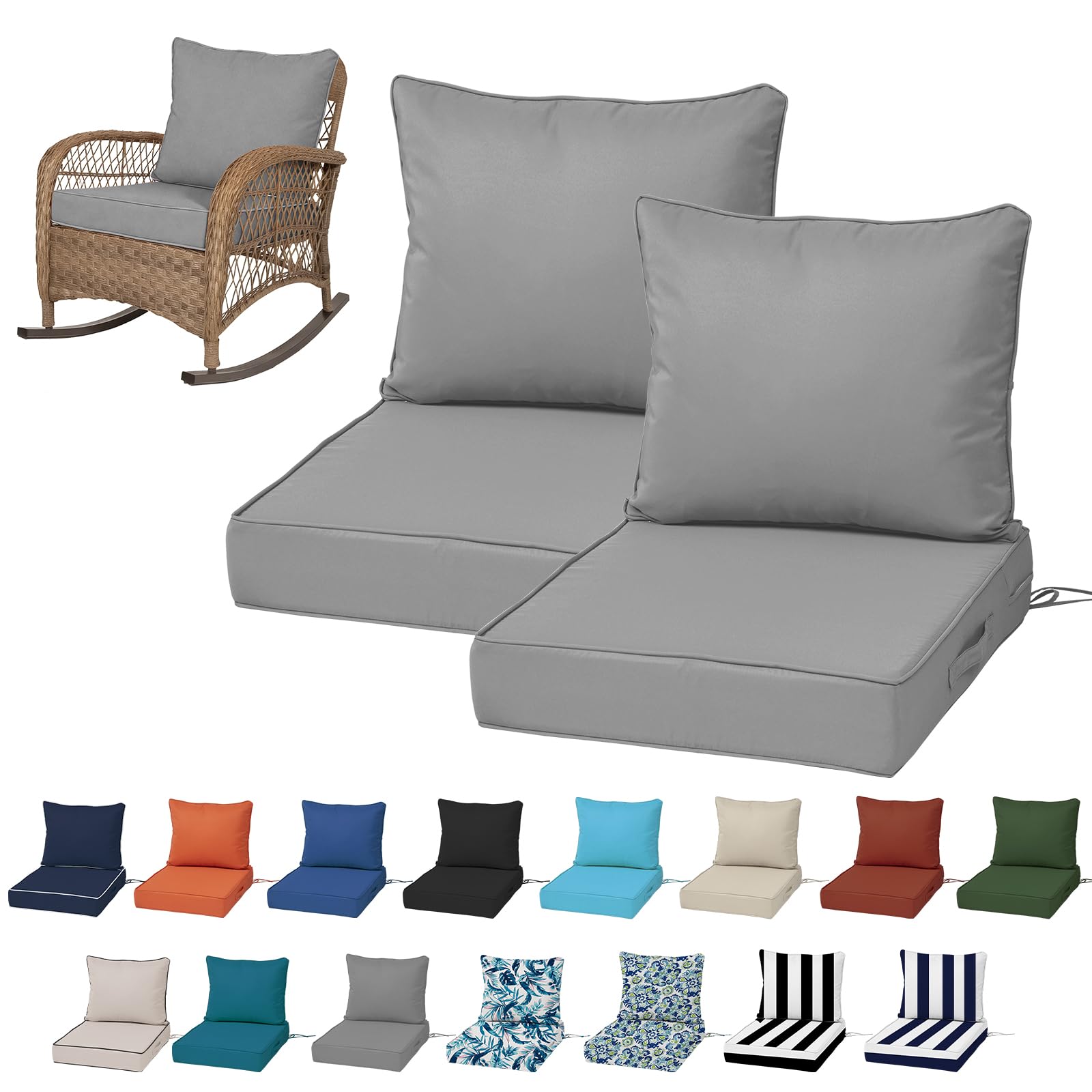 19x19“ Outdoor Deep Seat Cushions Set of 4, Patio Replacement Foam Cushions for Outside Furniture, Waterproof & Fade Resistant Patio Chair Pads, Compatible 20x20”,18x18“Khaki