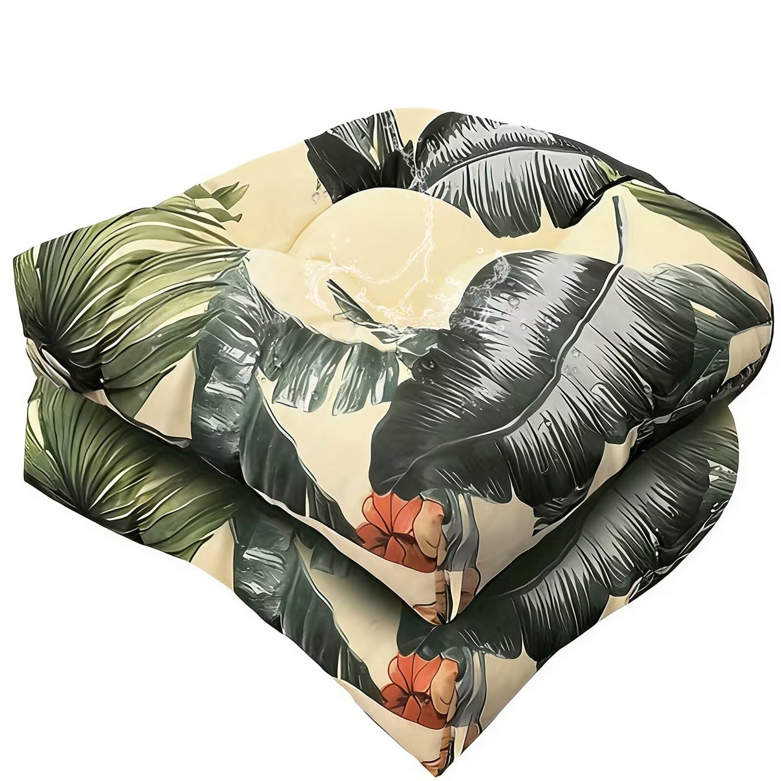 18 x 18 Outdoor Seat Cushions Waterproof Patio Seat Pad Large Floral Rocking Chair Cushion with Ties for Indoor Outdoor Orange Grey, Set of 2