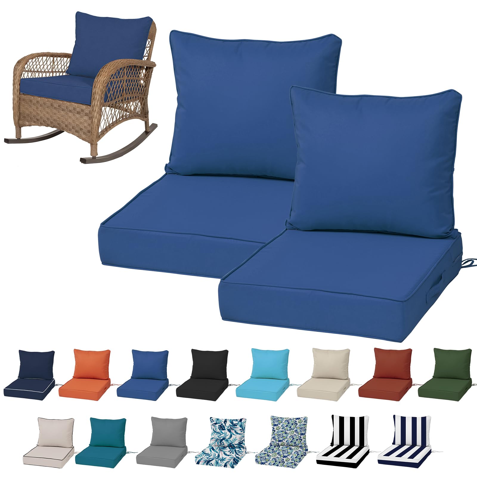 19x19“ Outdoor Deep Seat Cushions Set of 4, Patio Replacement Foam Cushions for Outside Furniture, Waterproof & Fade Resistant Patio Chair Pads, Compatible 20x20”,18x18“Khaki