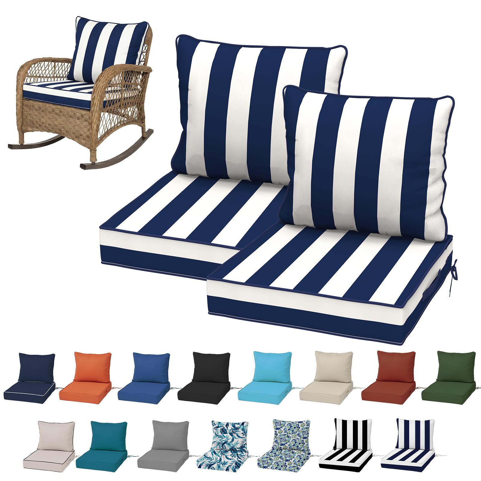 19x19“ Outdoor Deep Seat Cushions Set of 4, Patio Replacement Foam Cushions for Outside Furniture, Waterproof & Fade Resistant Patio Chair Pads, Compatible 20x20”,18x18“Khaki