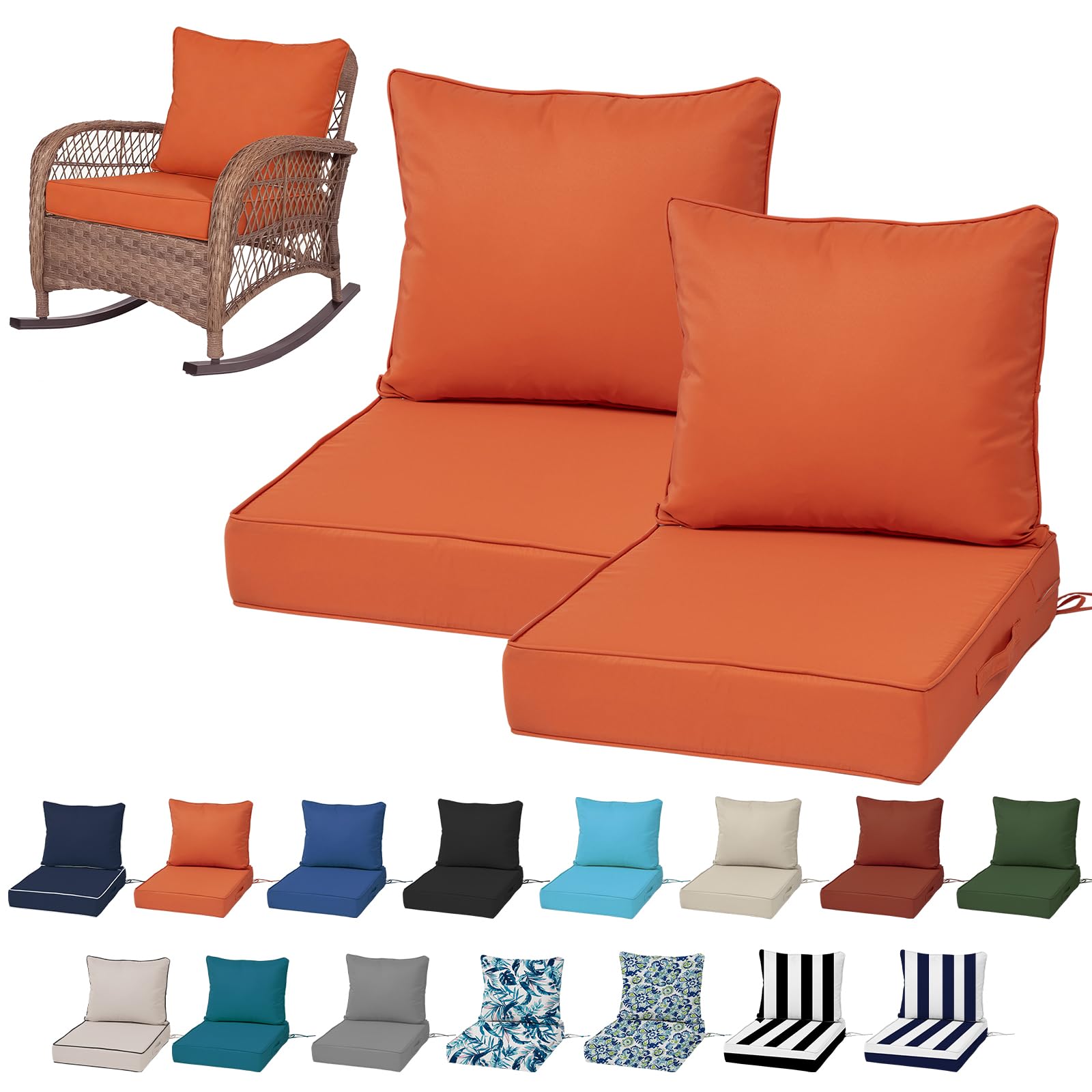 19x19“ Outdoor Deep Seat Cushions Set of 4, Patio Replacement Foam Cushions for Outside Furniture, Waterproof & Fade Resistant Patio Chair Pads, Compatible 20x20”,18x18“Khaki