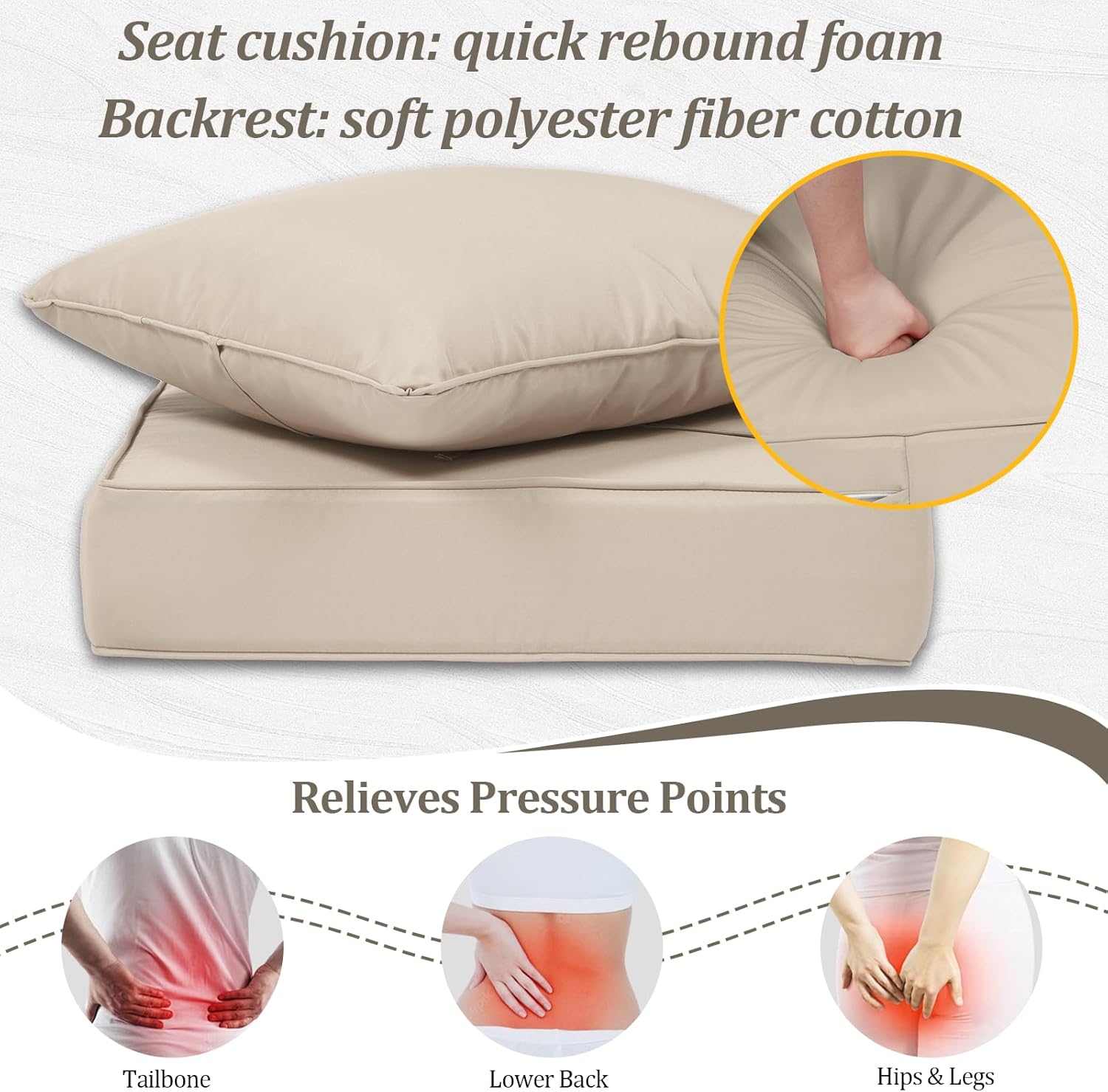 19x19“ Outdoor Deep Seat Cushions Set of 4, Patio Replacement Foam Cushions for Outside Furniture, Waterproof & Fade Resistant Patio Chair Pads, Compatible 20x20”,18x18“Khaki