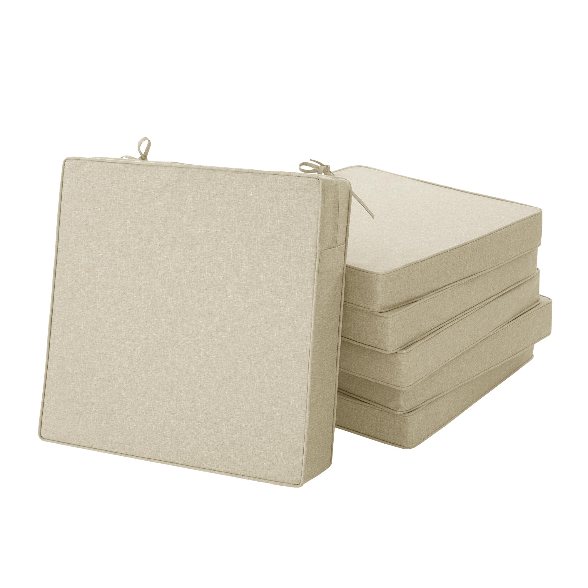 Outdoor Chair Cushions, Water-Resistant & Fade-Resistant, Patio Furniture Square Seat Replacement Chair Pads with Ties, Removable Cover, Non-Slip Bottom, Set of 4, 19 x 19 Inch, Natural