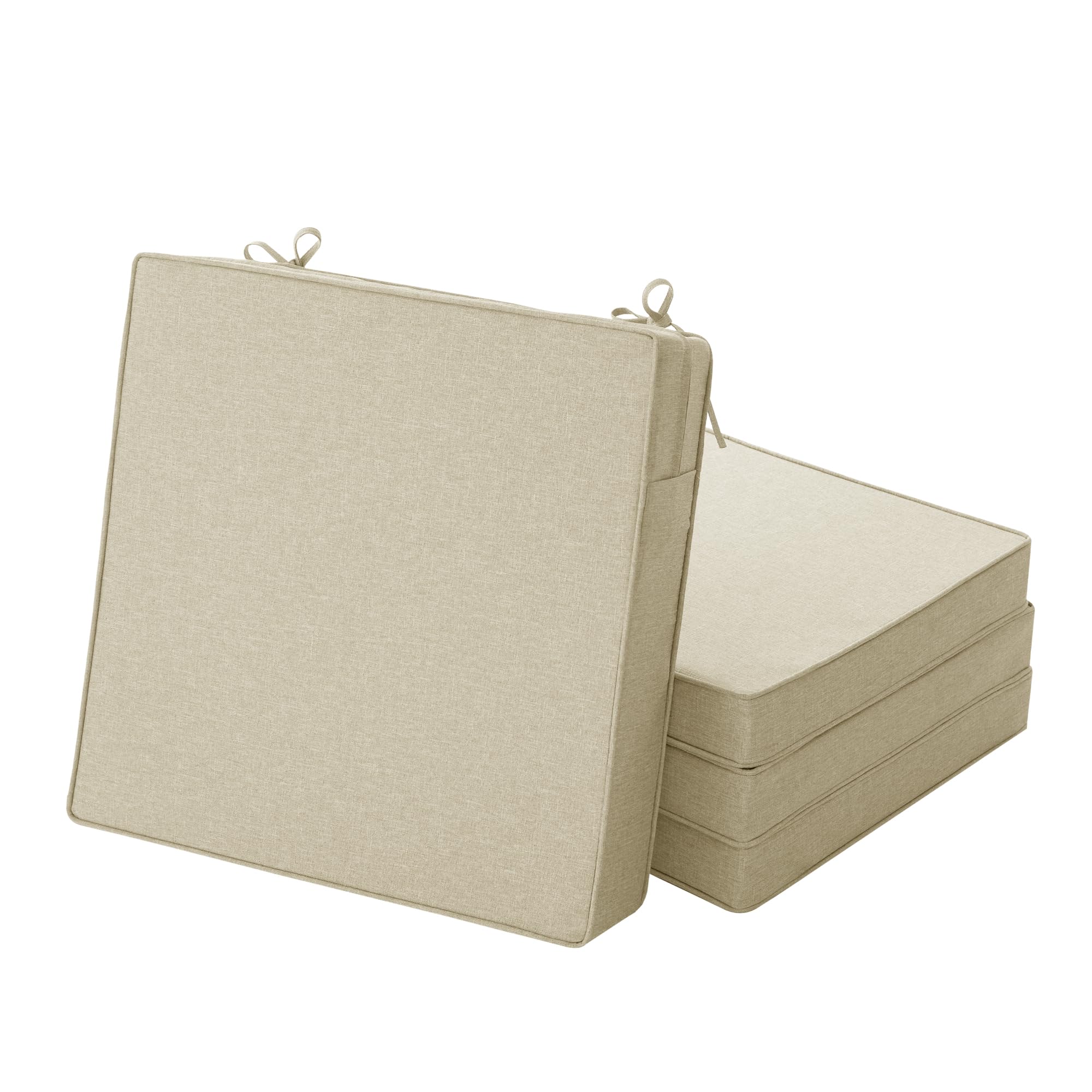 Outdoor Chair Cushions, Water-Resistant & Fade-Resistant, Patio Furniture Square Seat Replacement Chair Pads with Ties, Removable Cover, Non-Slip Bottom, Set of 4, 19 x 19 Inch, Natural