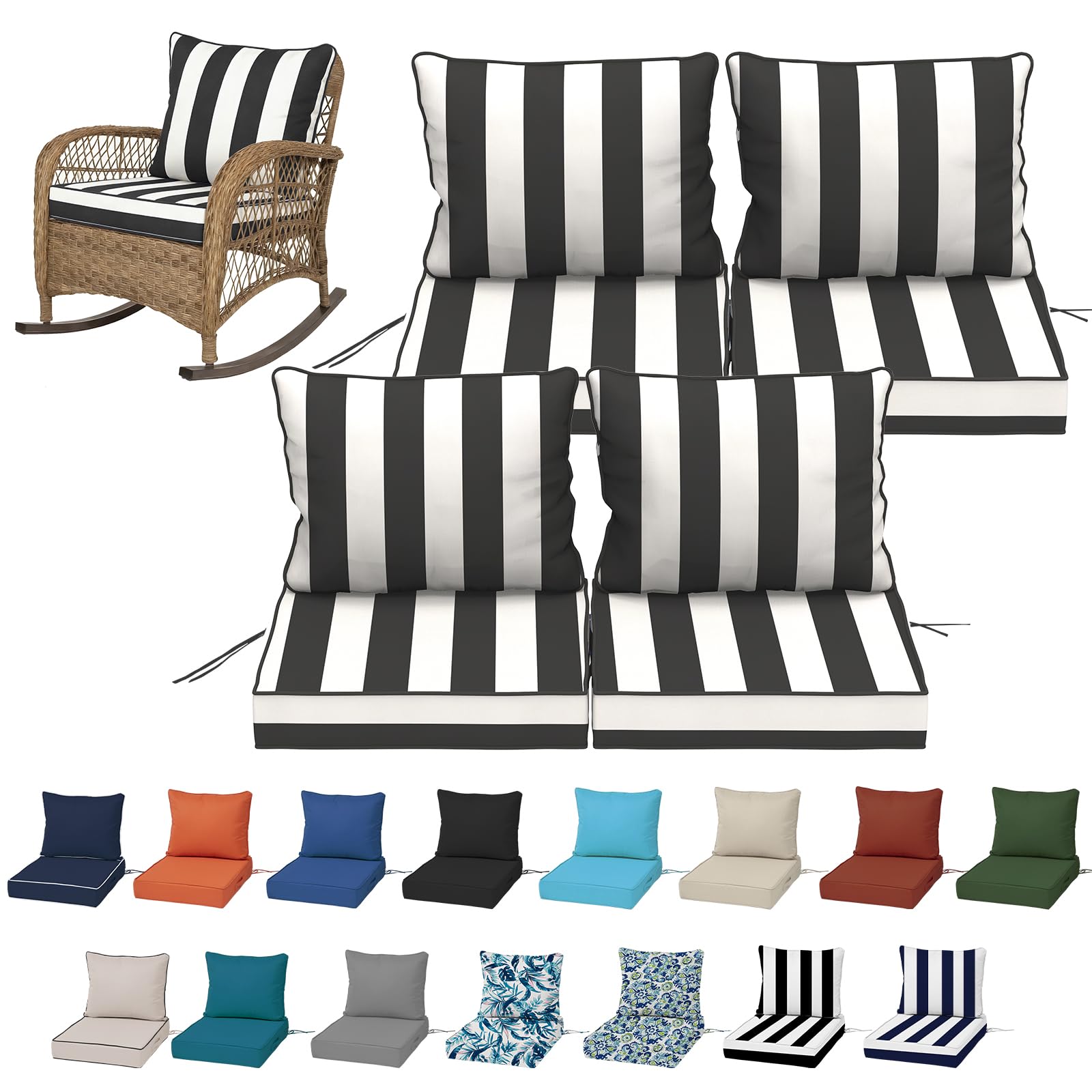 19x19“ Outdoor Deep Seat Cushions Set of 4, Patio Replacement Foam Cushions for Outside Furniture, Waterproof & Fade Resistant Patio Chair Pads, Compatible 20x20”,18x18“Khaki